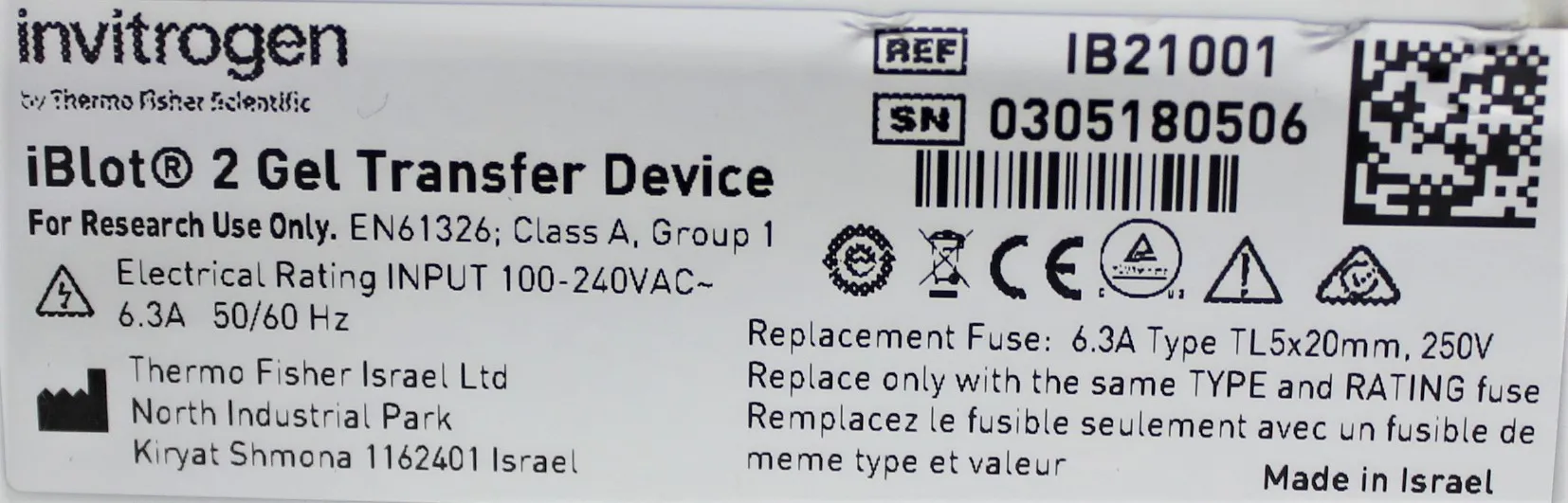 Invitrogen iBlot 2 Gel Transfer Device IB21001 Lab Equipment