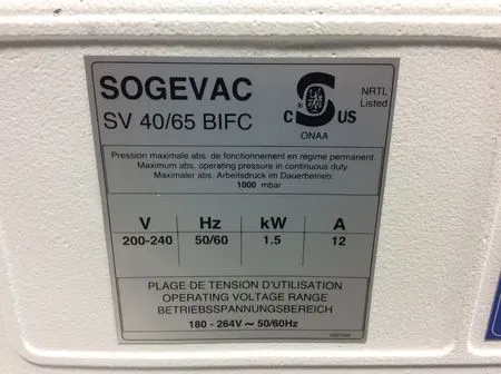 Sogevac SV65 BI FC Vacuum Pump - Used Laboratory Equipment