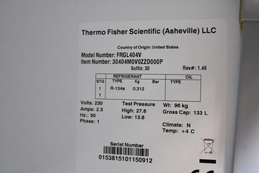 Thermo Fisher Laboratory Refrigerators FORMA FRGL404V, 3 shelves, Capacity 133L