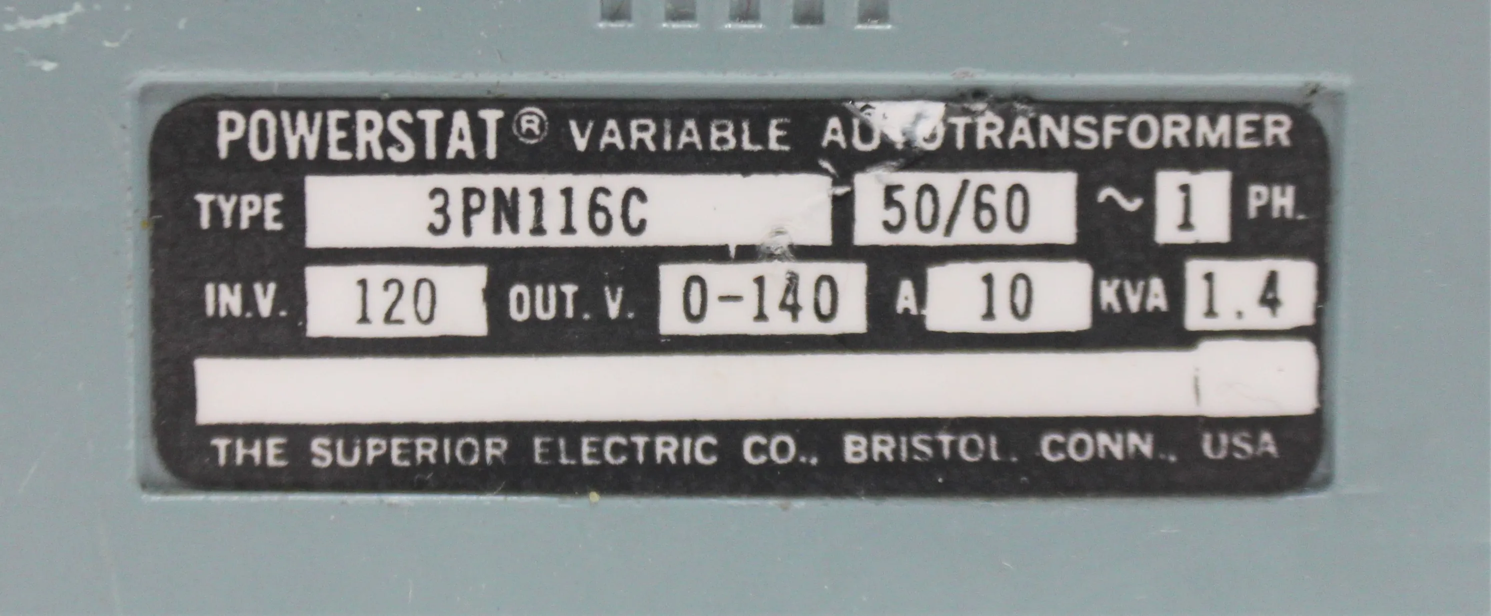 Powerstat Variable Autotransformer Model 3PN116C