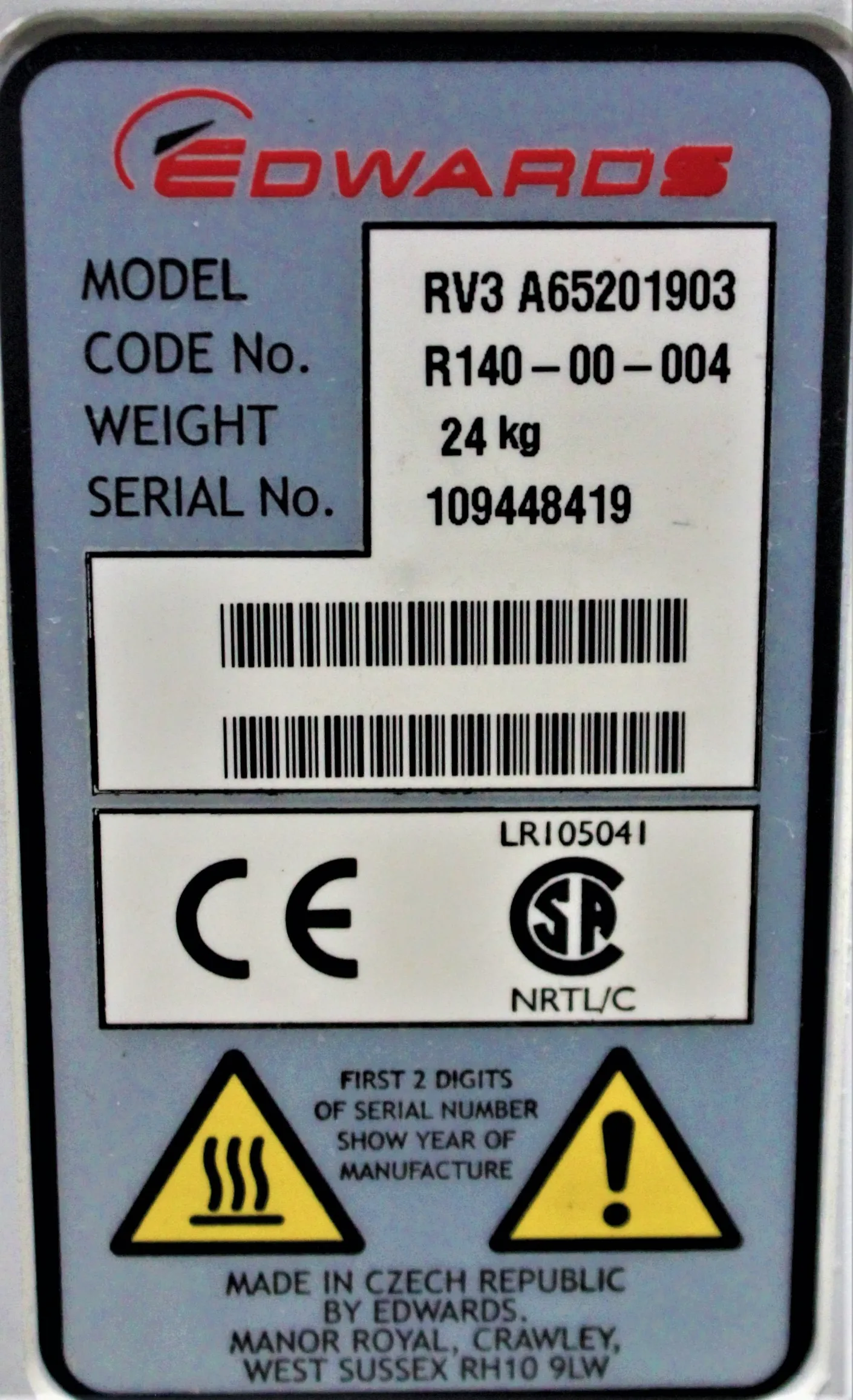 Edwards RV3 A65201903 Dual Stage Rotary Vane Mechanical Vacuum Pump