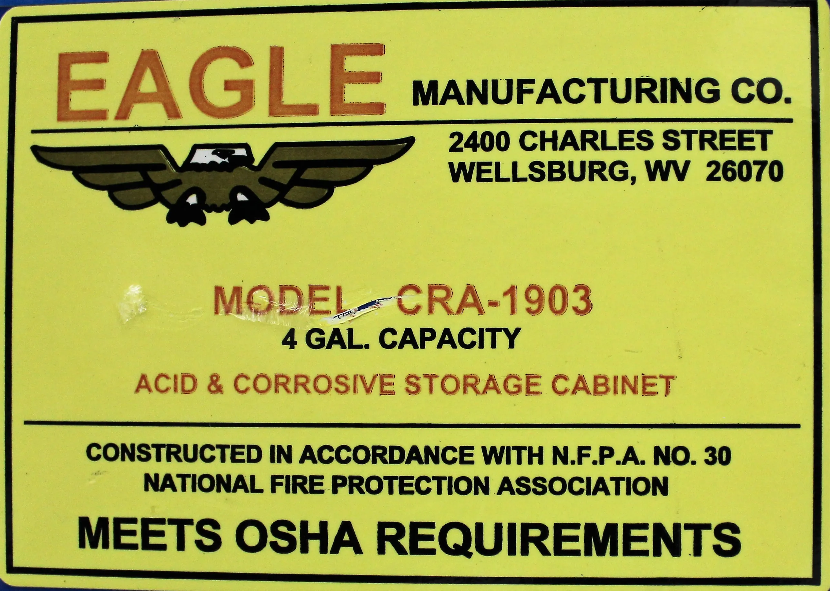 Eagle Manufacturing CRA-1903 Blue 4 Gal. Acid and Corrosive Storage Cabinet