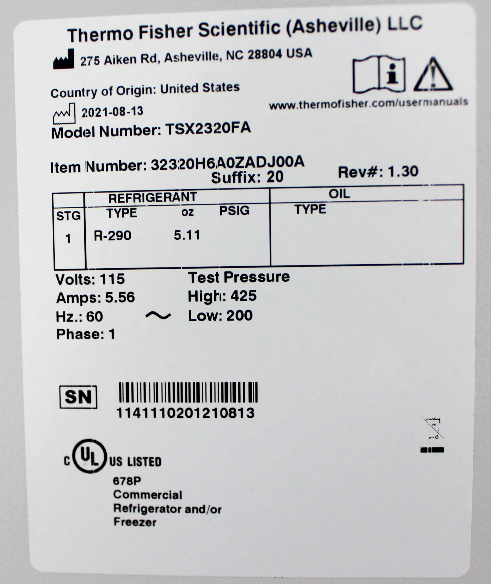 Thermo Scientific TSX2320FA -20C Manual Defrost Lab Freezer