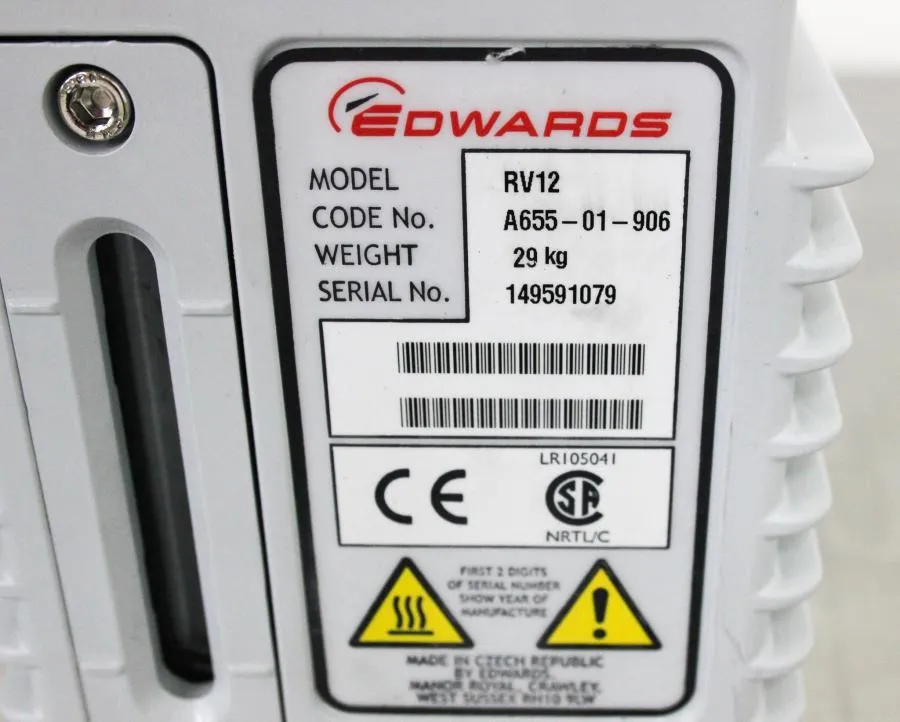 Edwards RV12, Two Stage, Rotary Vane Vacuum Pump, A655-01-906