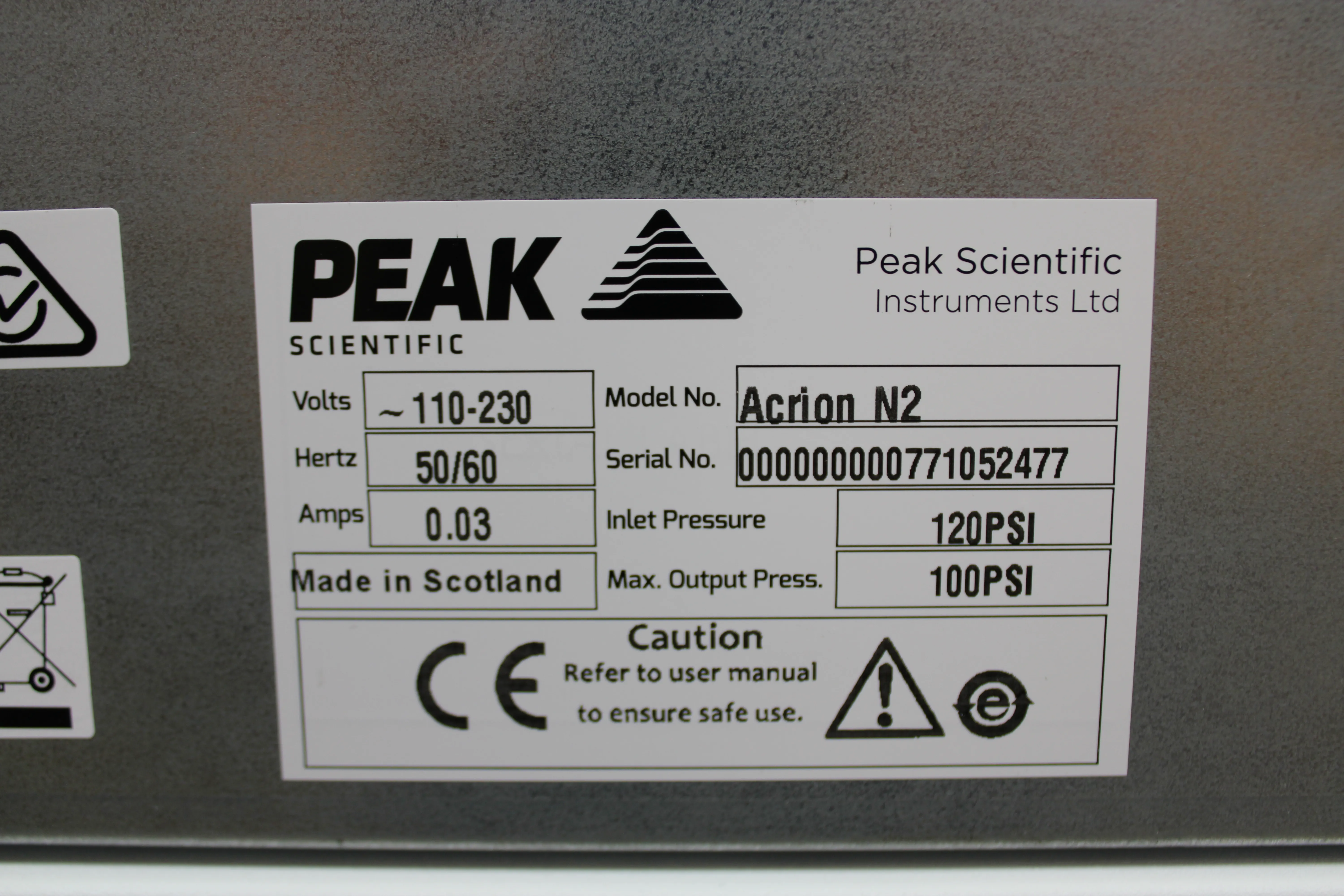 Peak Scientific Acrion Air Compressor + Acrion N2 Nitrogen Generator