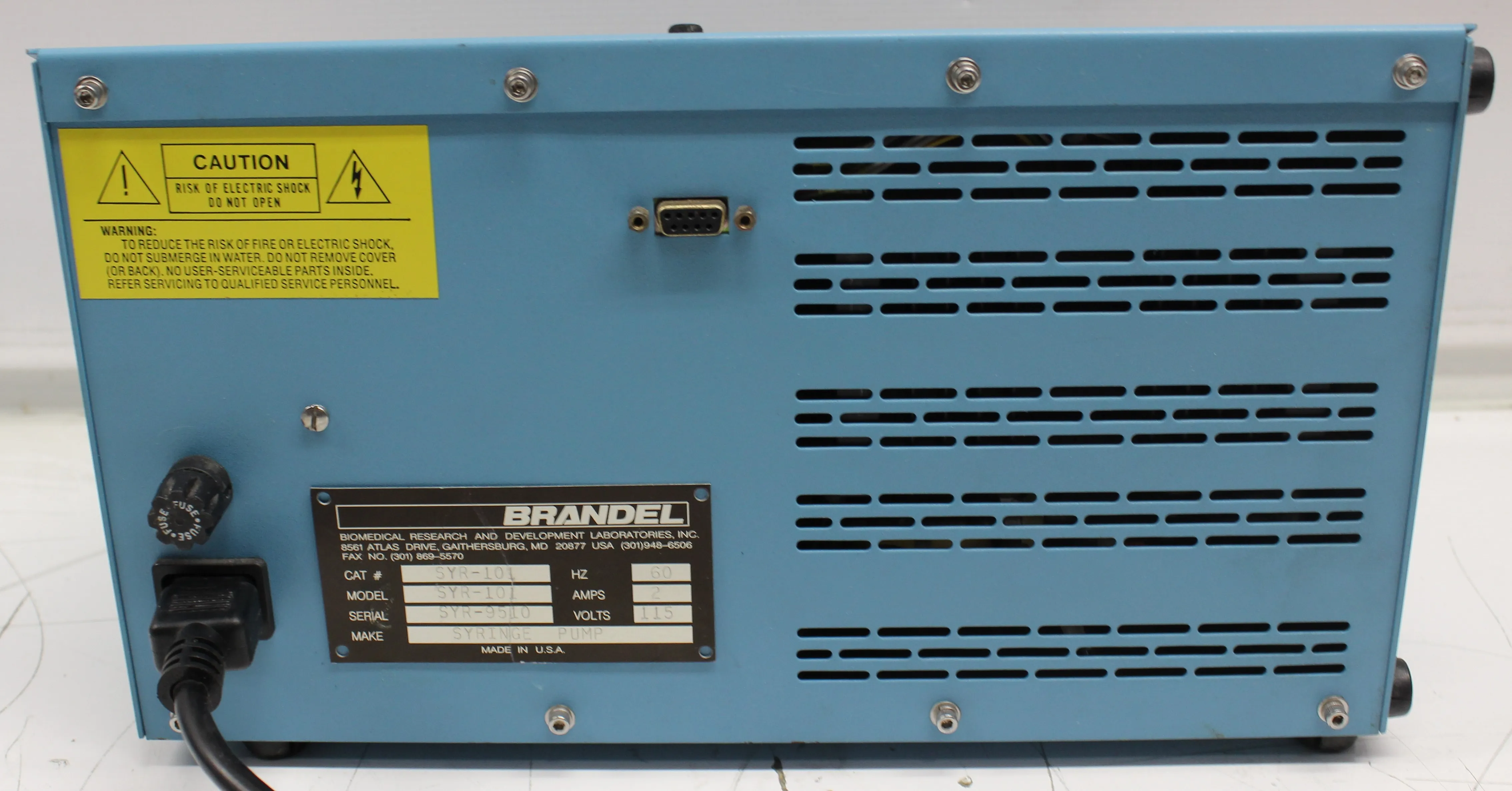 Brandel SYR-101 Syringe Pump 120V 60Hz US - R Class 3 - Service Used AS-IS