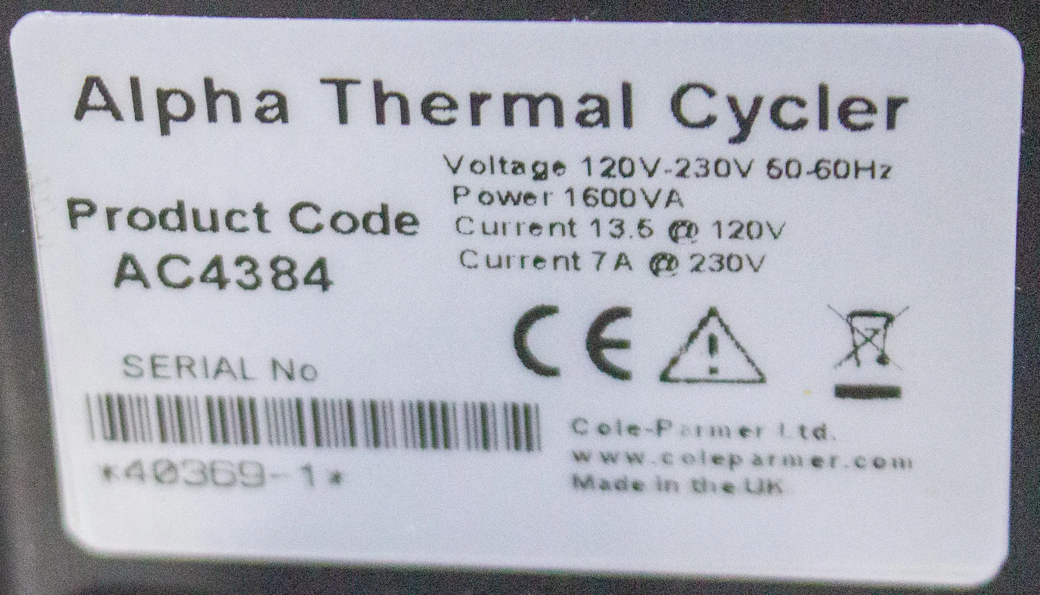 Cole Parmer PCRmax Alpha Thermal Cycler AC4384 Quad 384-Well Capacity