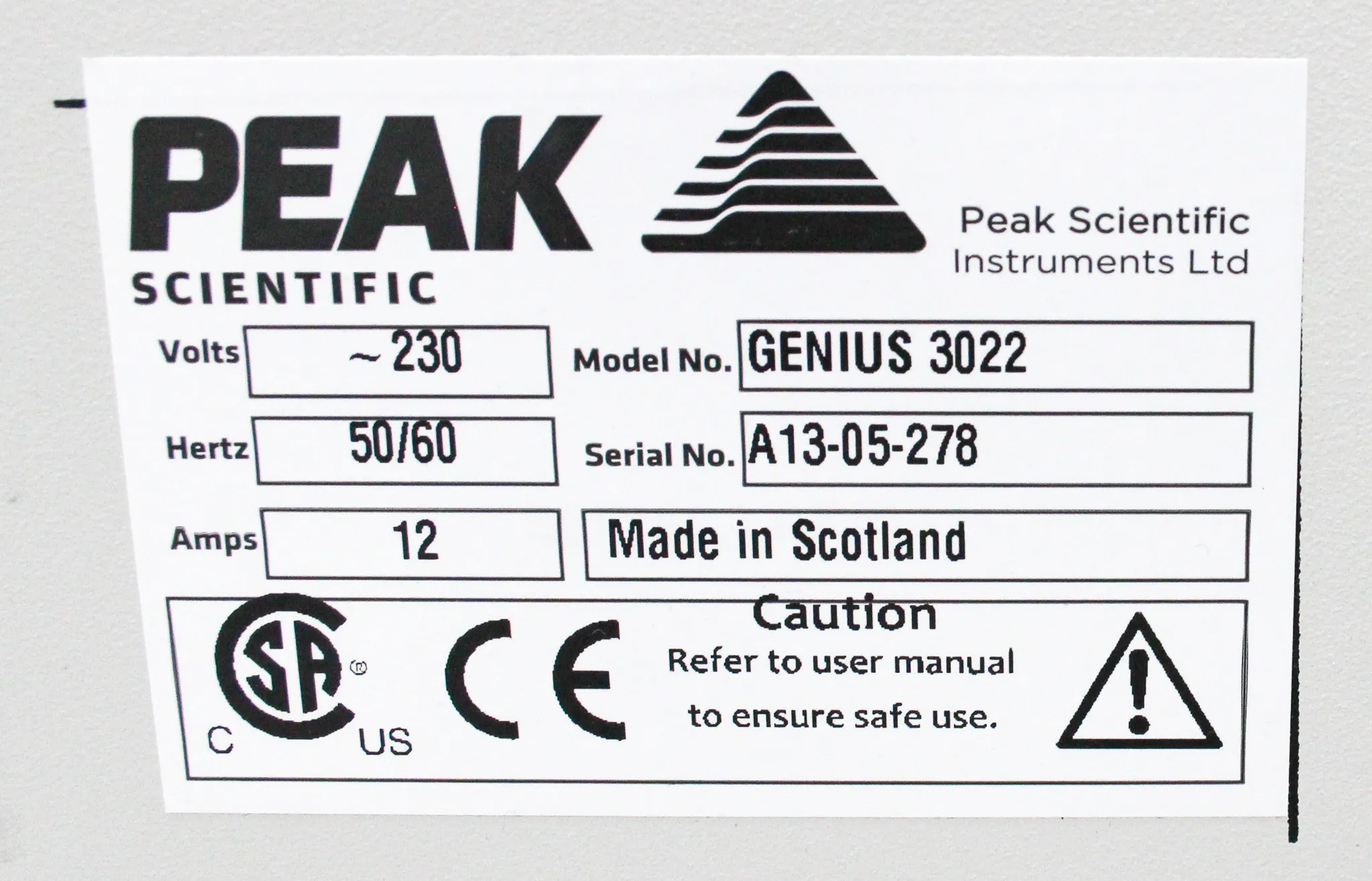 Peak Scientific Genius 3022 Nitrogen Generator - Used