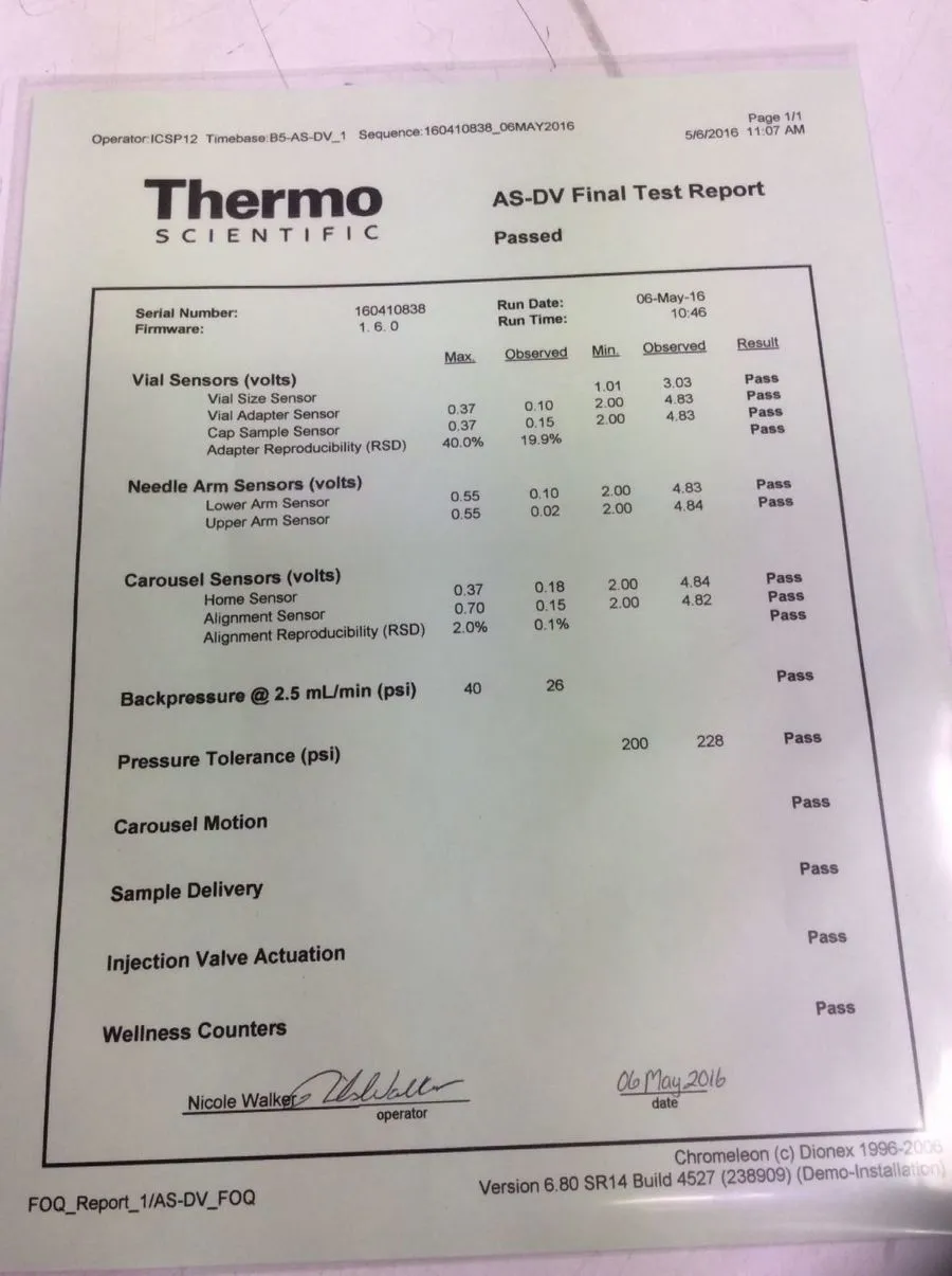 Thermo Scientific Dionex AS-DV Autosampler for Ion Chromatography w/accessories