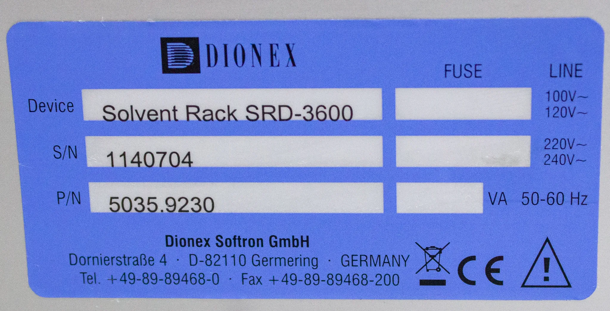 Dionex UltiMate 3000 Solvent Rack SRD-3600