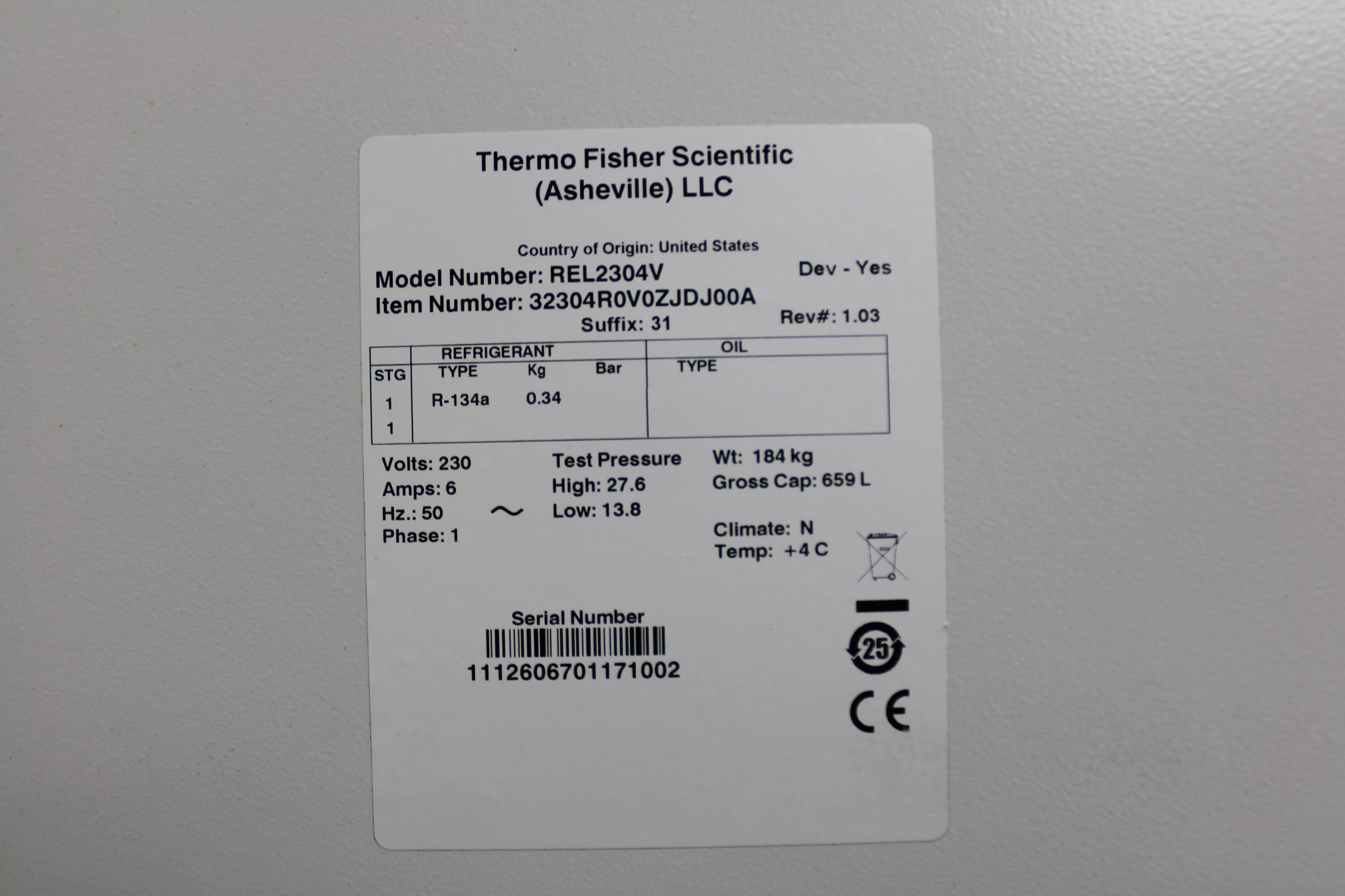 Thermo Fisher Scientific Glass Door Refrigerator - REVCO-REL2304V - 659L Capacity