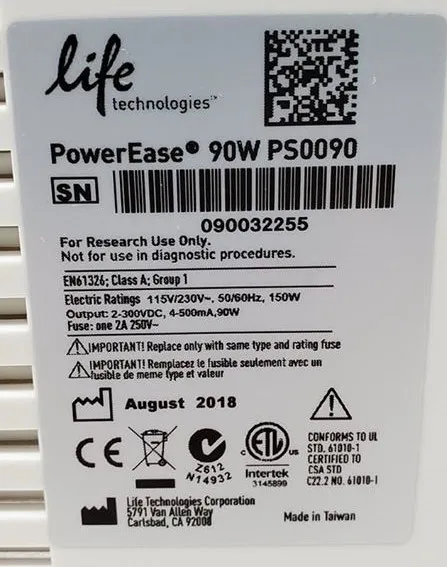 Life Technologies PowerEase 90W Power Supply PS0090