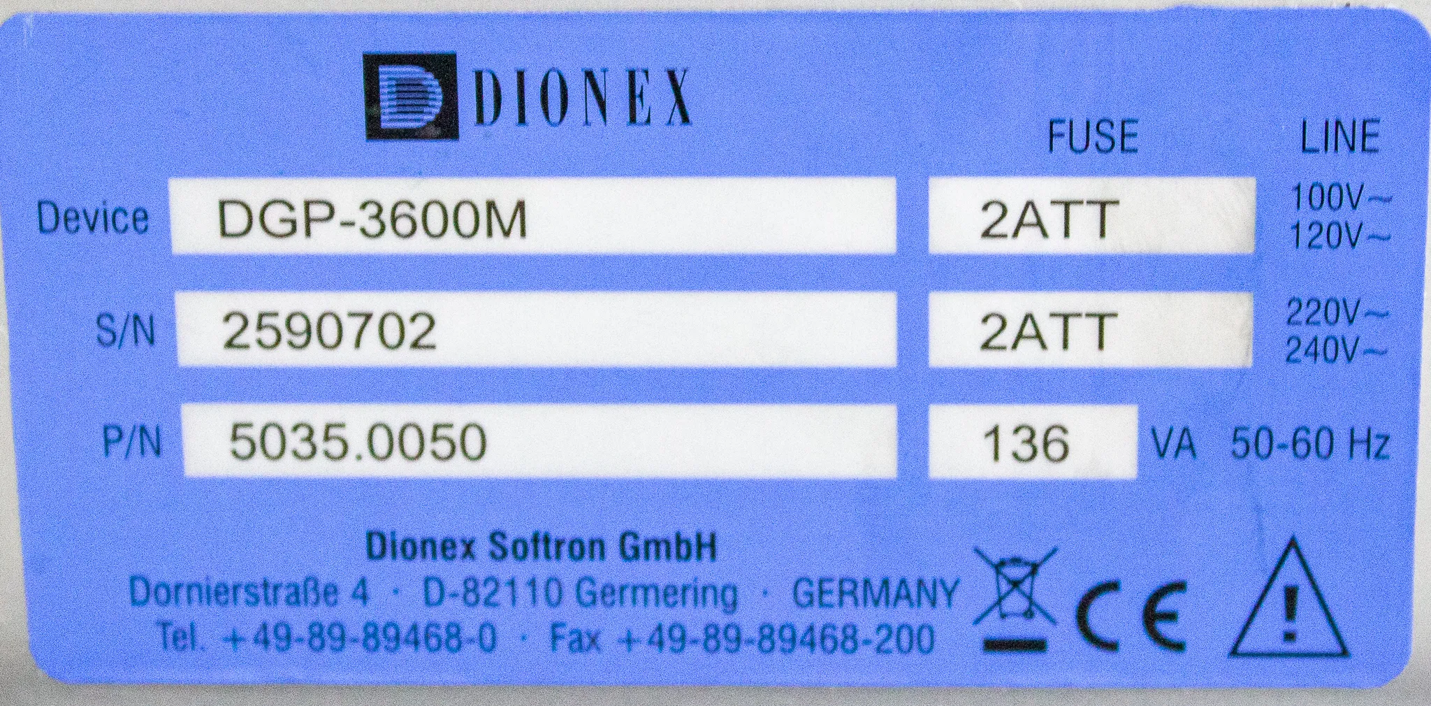 Dionex UltiMate 3000 Pump DGP-3600M P/N 5035.0050