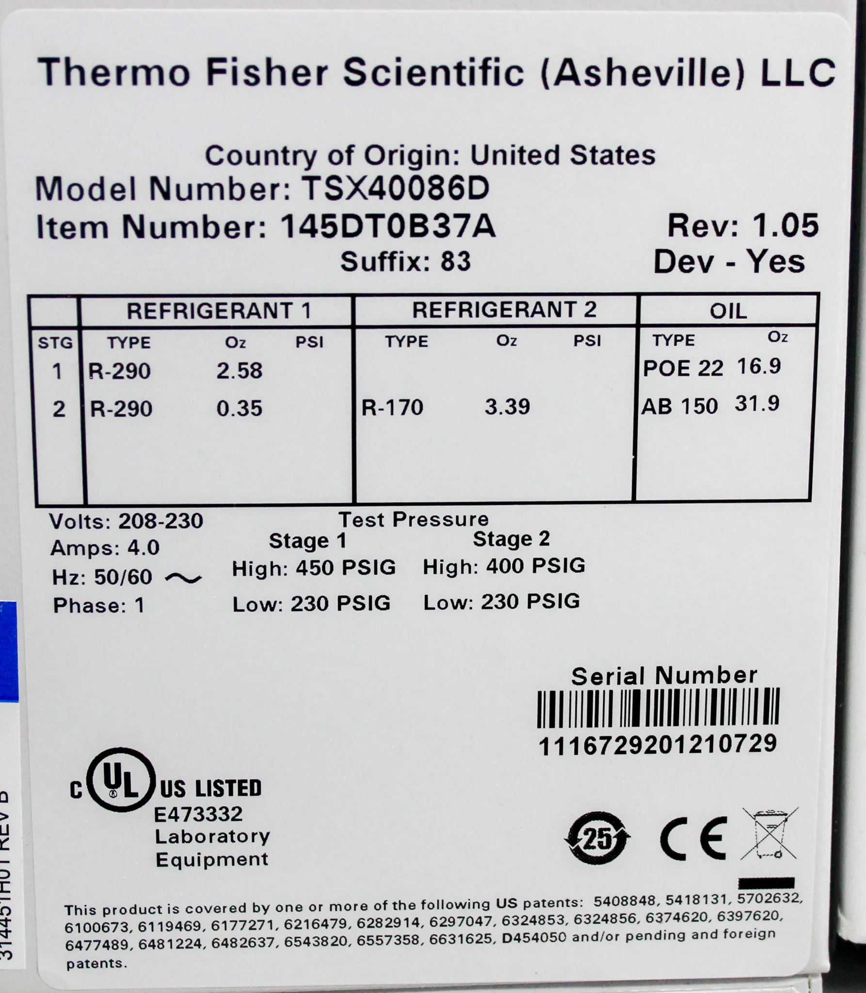 Thermo Scientific TSX Series -80c Ultra Low Temperature Freezer TSX40086D