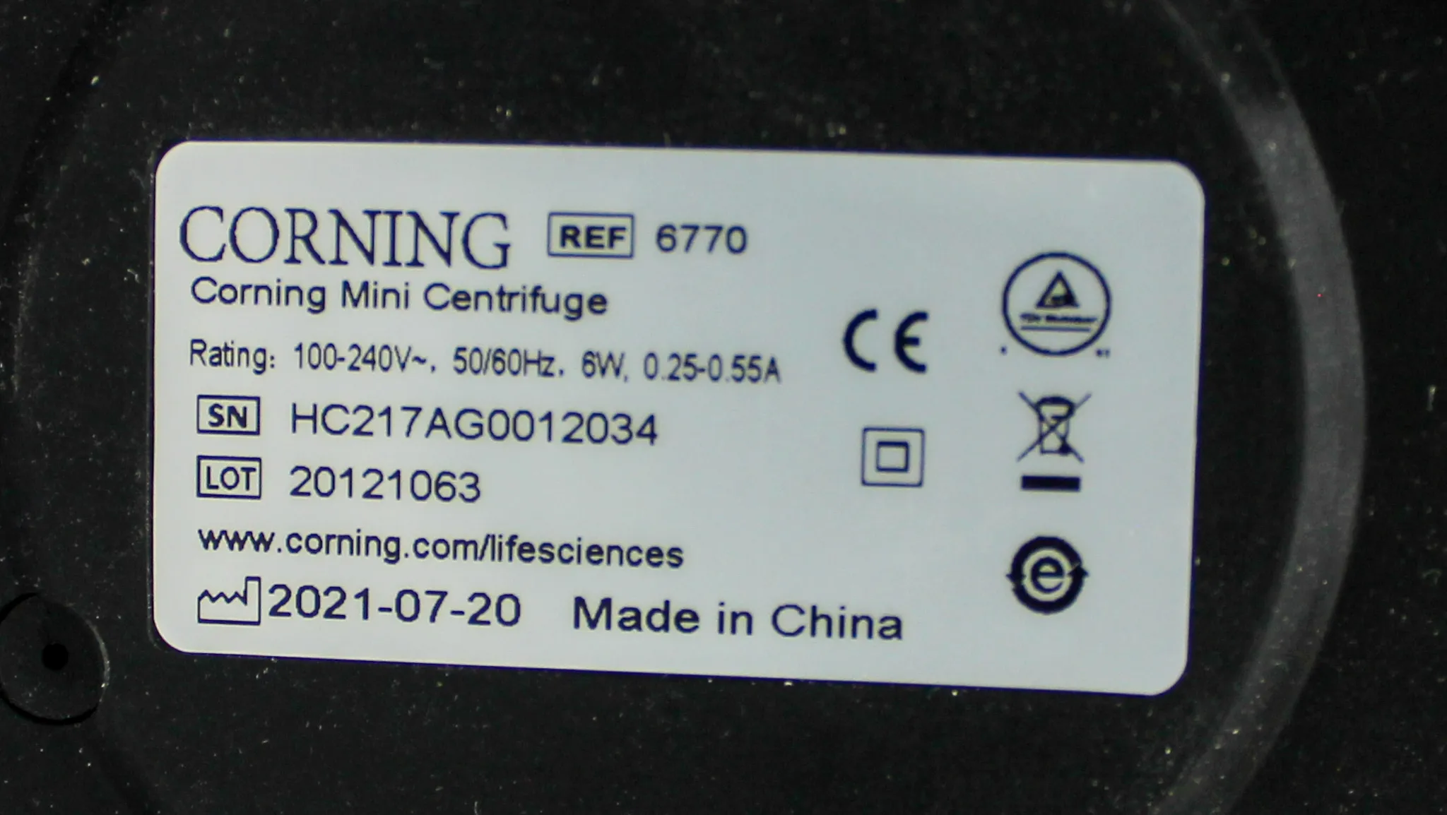 Corning Mini Centrifuge 6770, Benchtop Unit, Microcentrifuge, 30-Day Warranty, 100% Parts and Labor