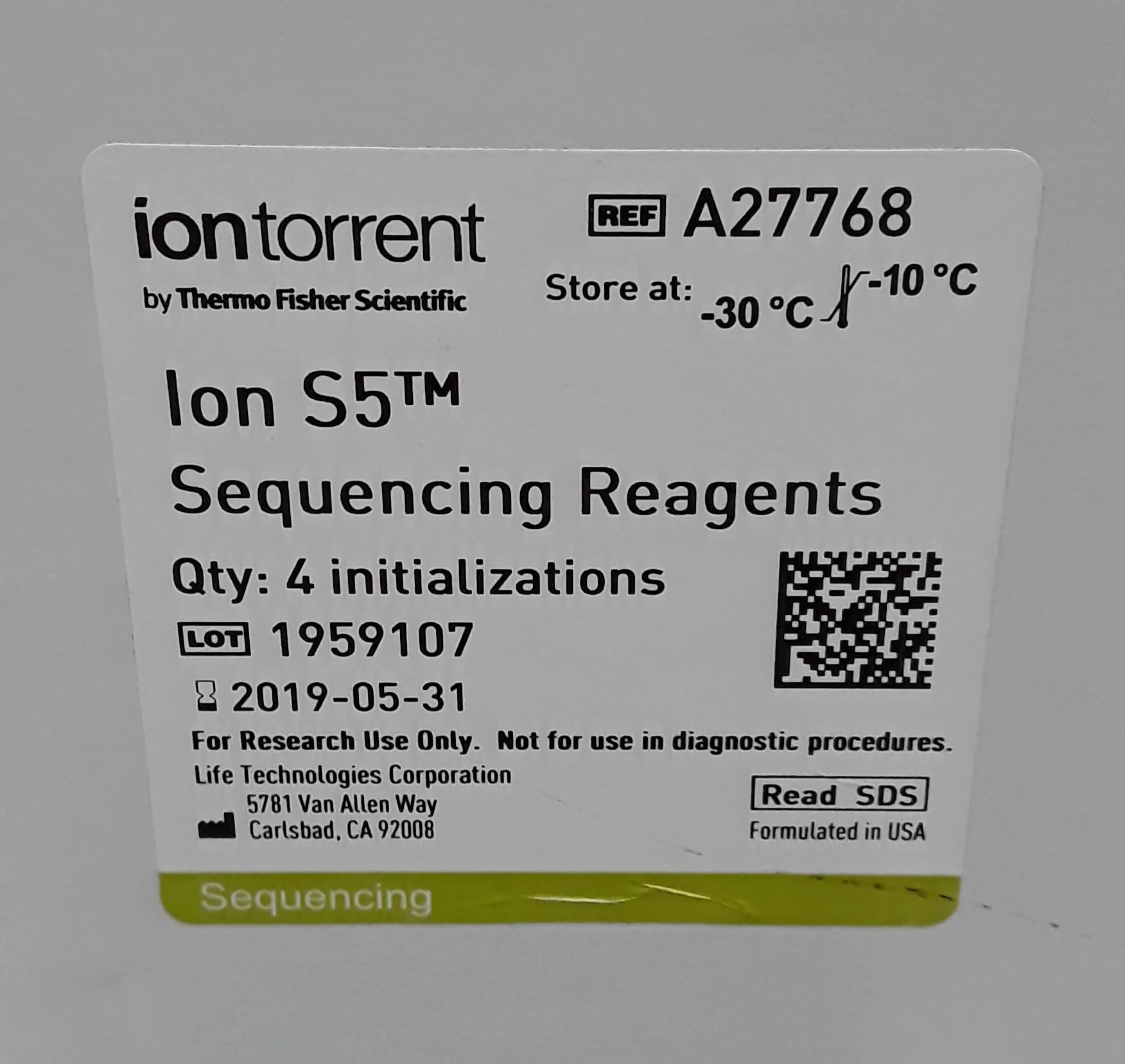 Thermo Fisher Scientific Ion S5 Sequencing Reagents A27768 New in box