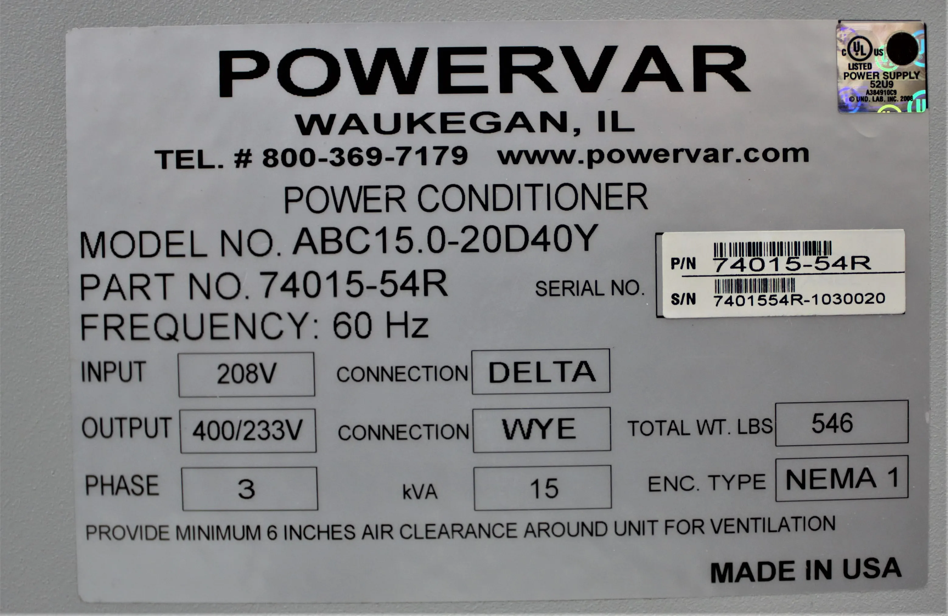 POWERVAR Global Power Interface 2000 Power Supply