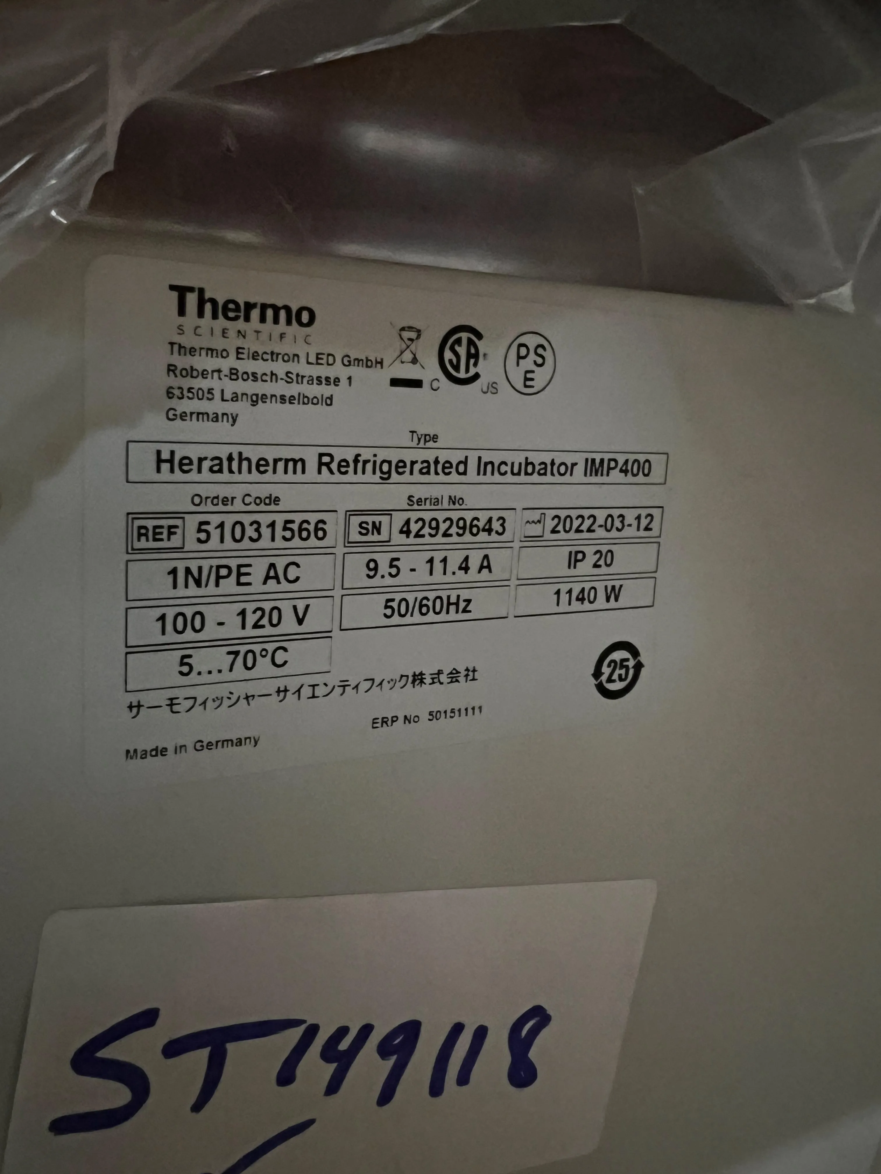 Thermo Fisher Heratherm Refrigerated Incubator IMP400