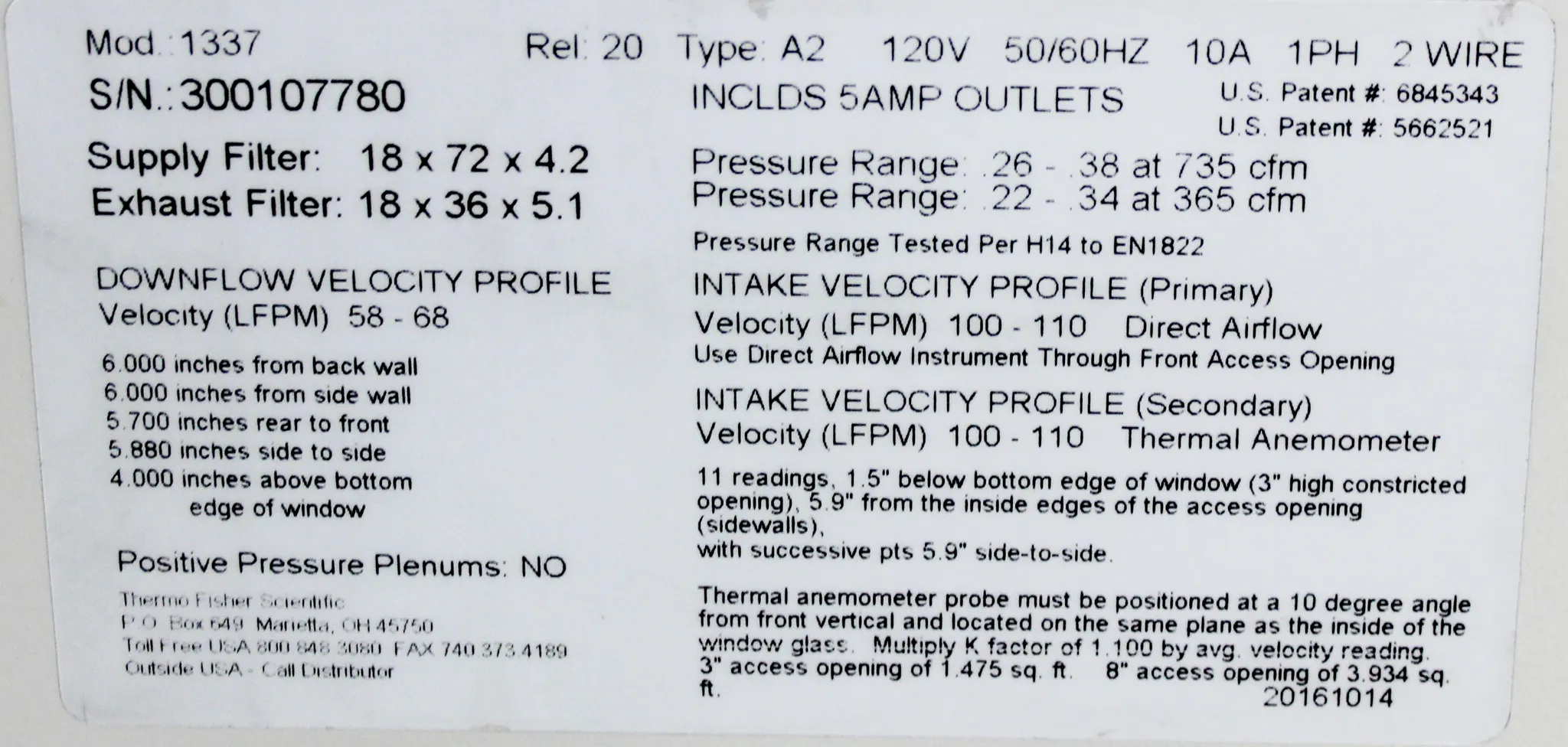 Thermo Scientific 1300 Series Class II, Type A2 Biological Safety Cabinet Model 1377