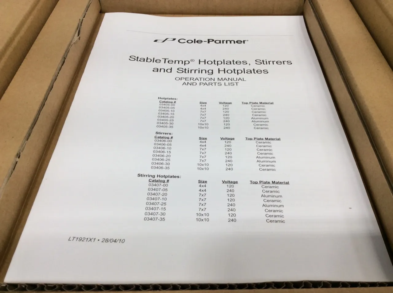 Cole Parmer StableTemp Cat. 03407-10 Ceramic Stirring Hot Plate