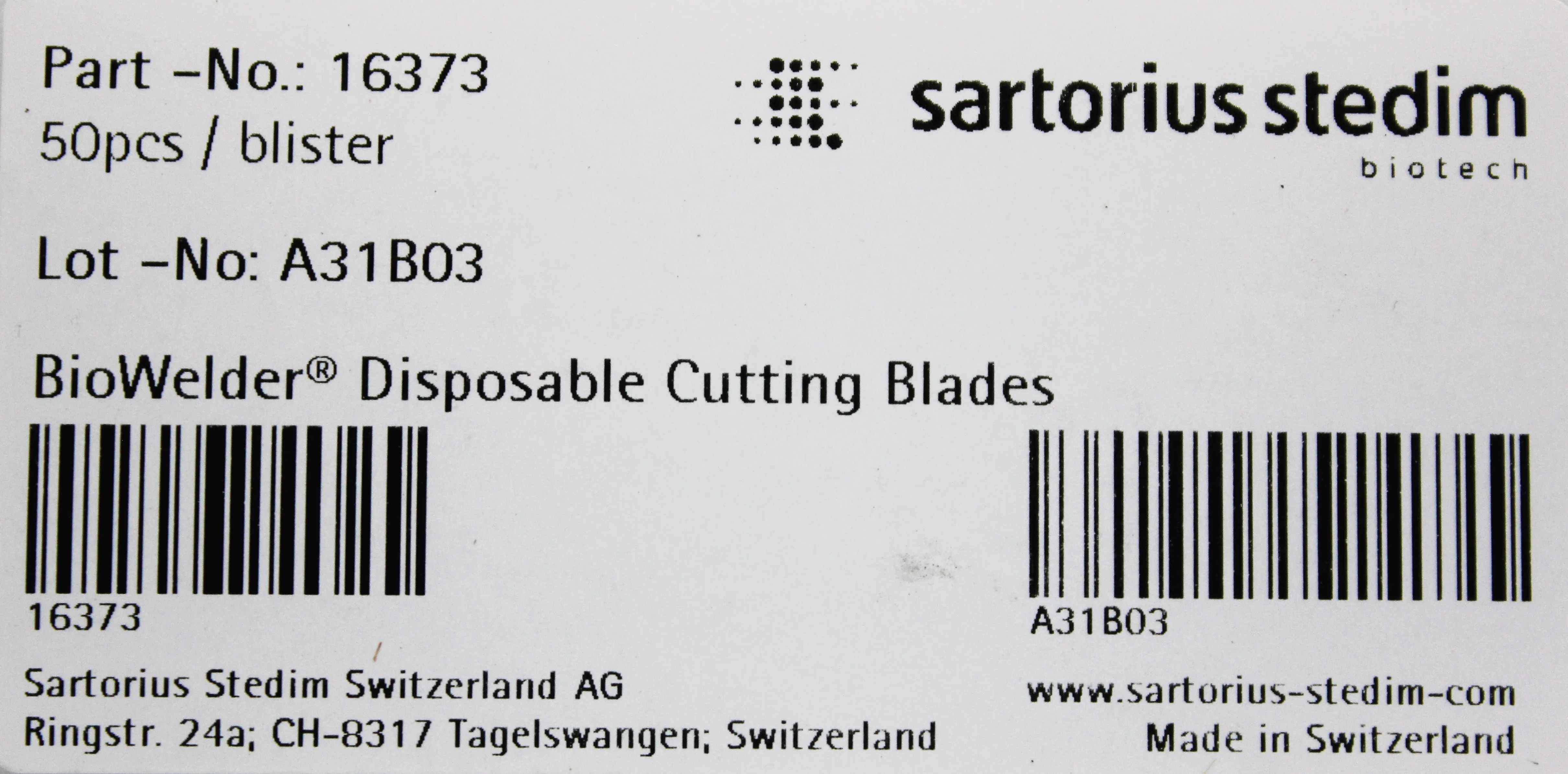 Sartorius Stedim 16373 BioWelder Stainless Steel Disposable Cutting Blades 50/BX New in Original Packaging Random Lots Numbers