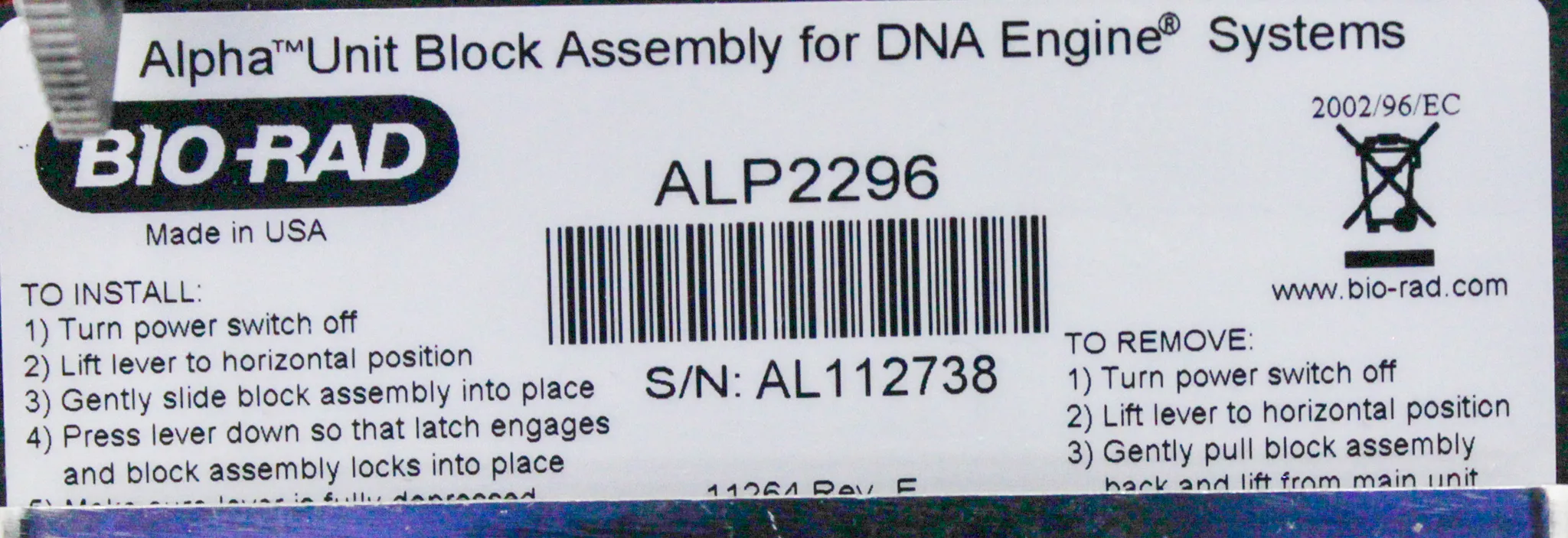 Bio-Rad PTC0200 Alpha Unit Block Assembly for DNA Engine Systems