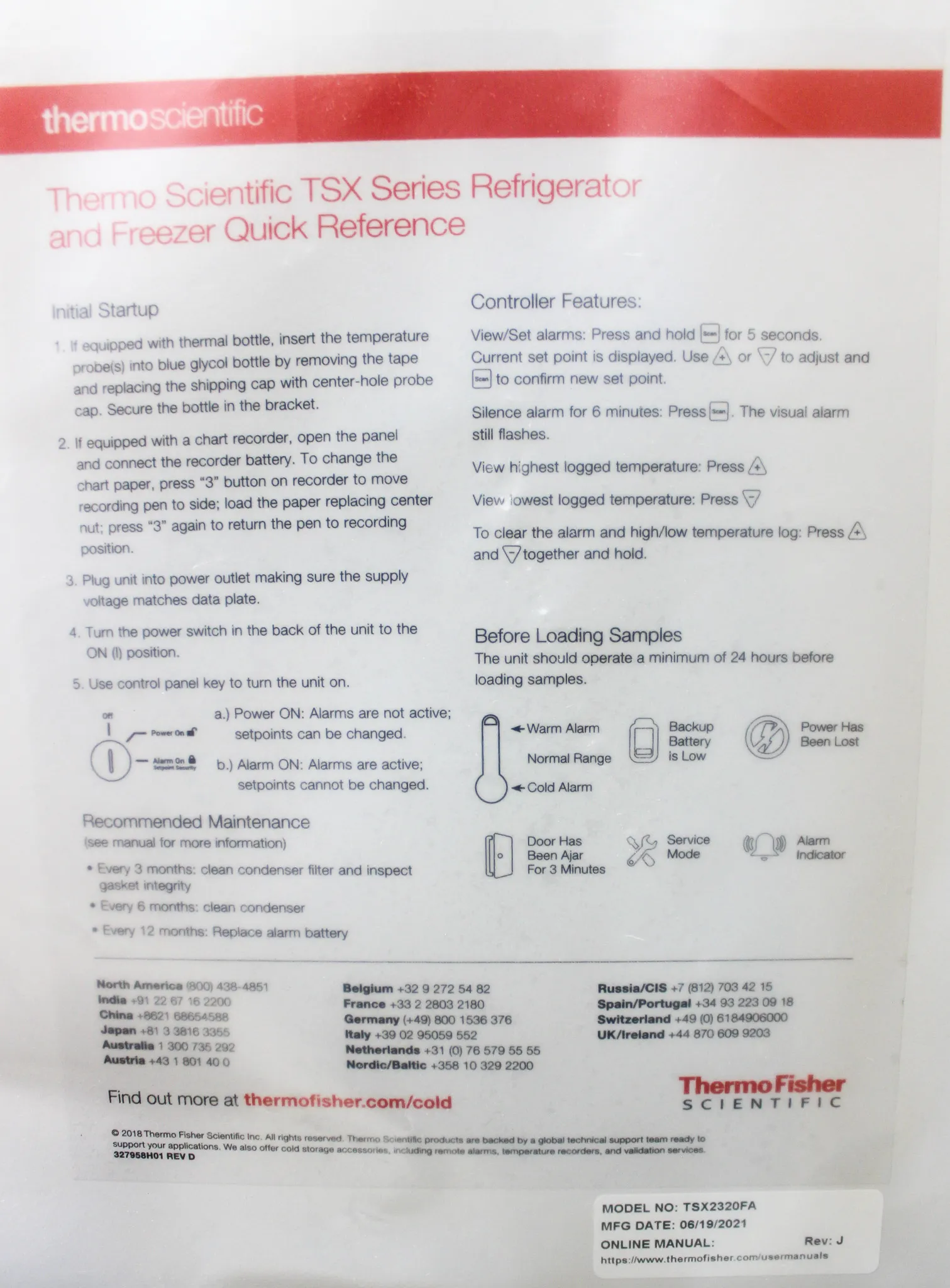 Thermo TSX Series High Performance -20C Manual Defrost Lab Freezer TSX2320FA