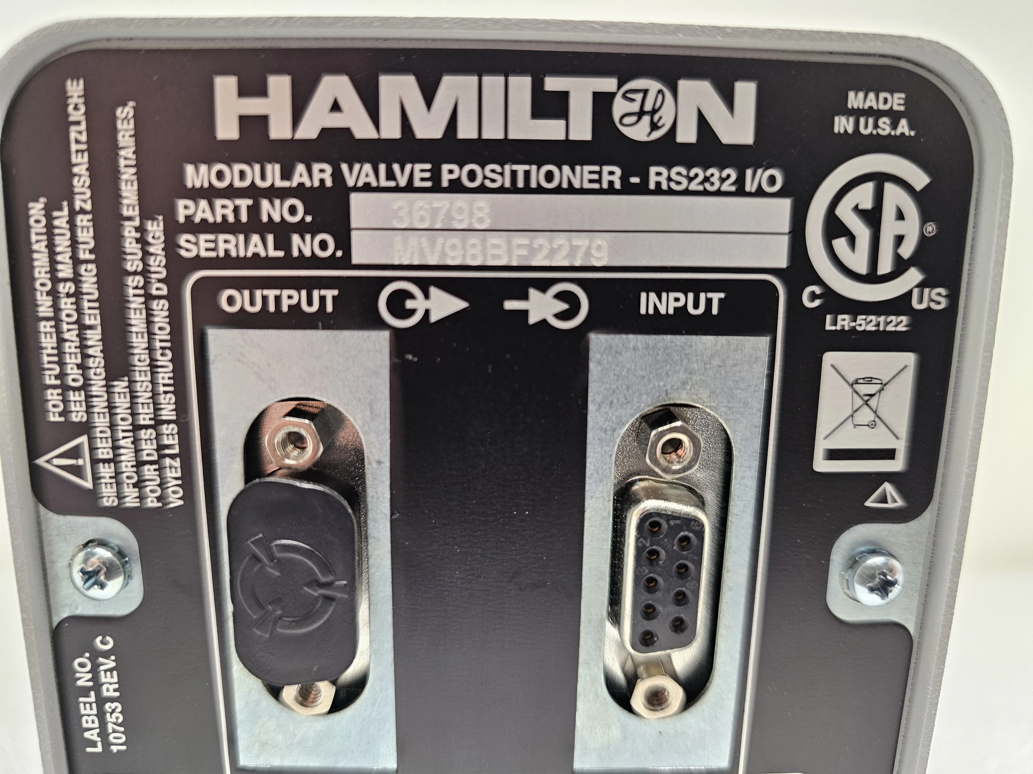 Hamilton MVP Modular Valve Positioner W/ RS-232 Control P/N: 36798