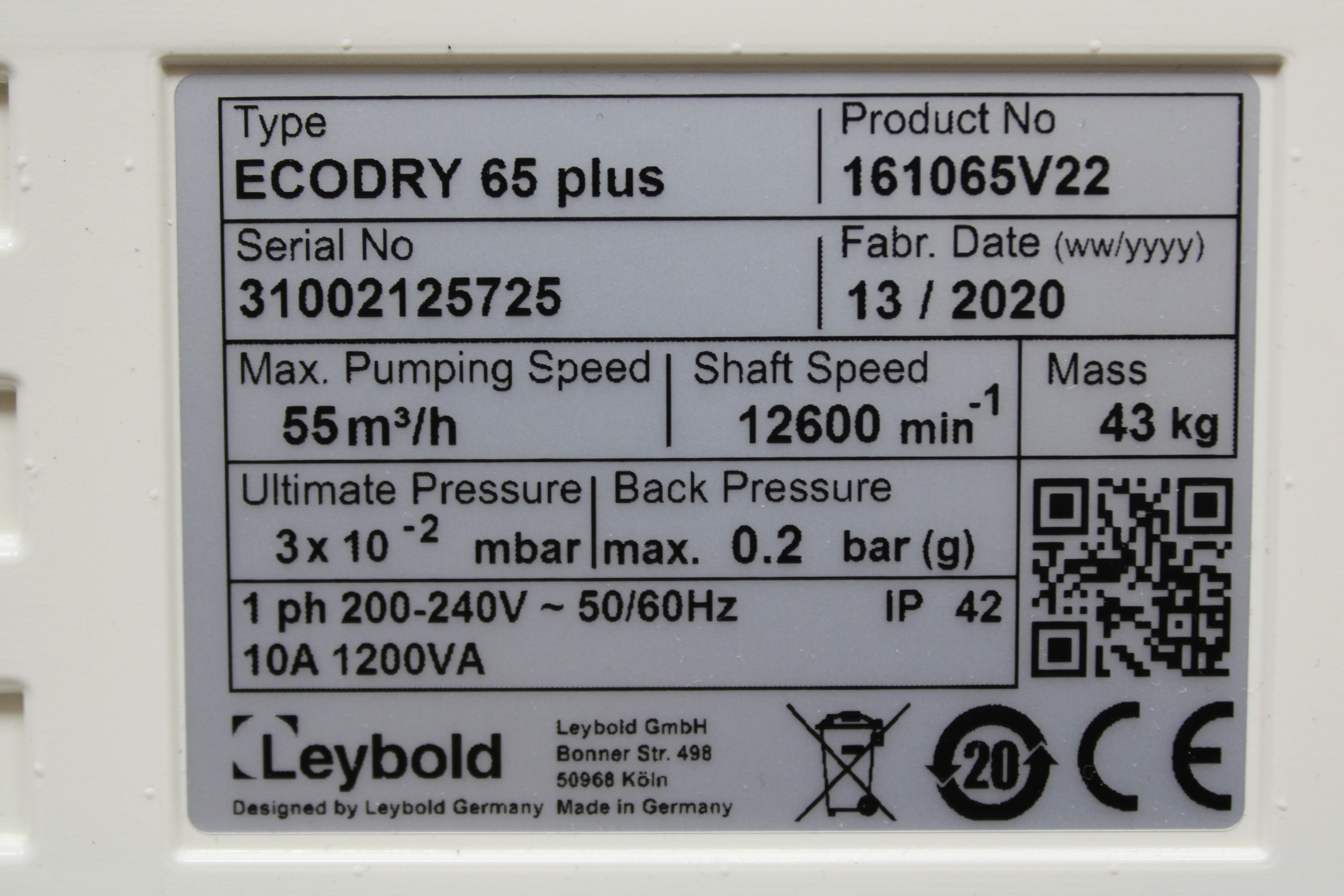 Leybold Ecodry 65 Plus Vacuum Pump with 30-Day Warranty