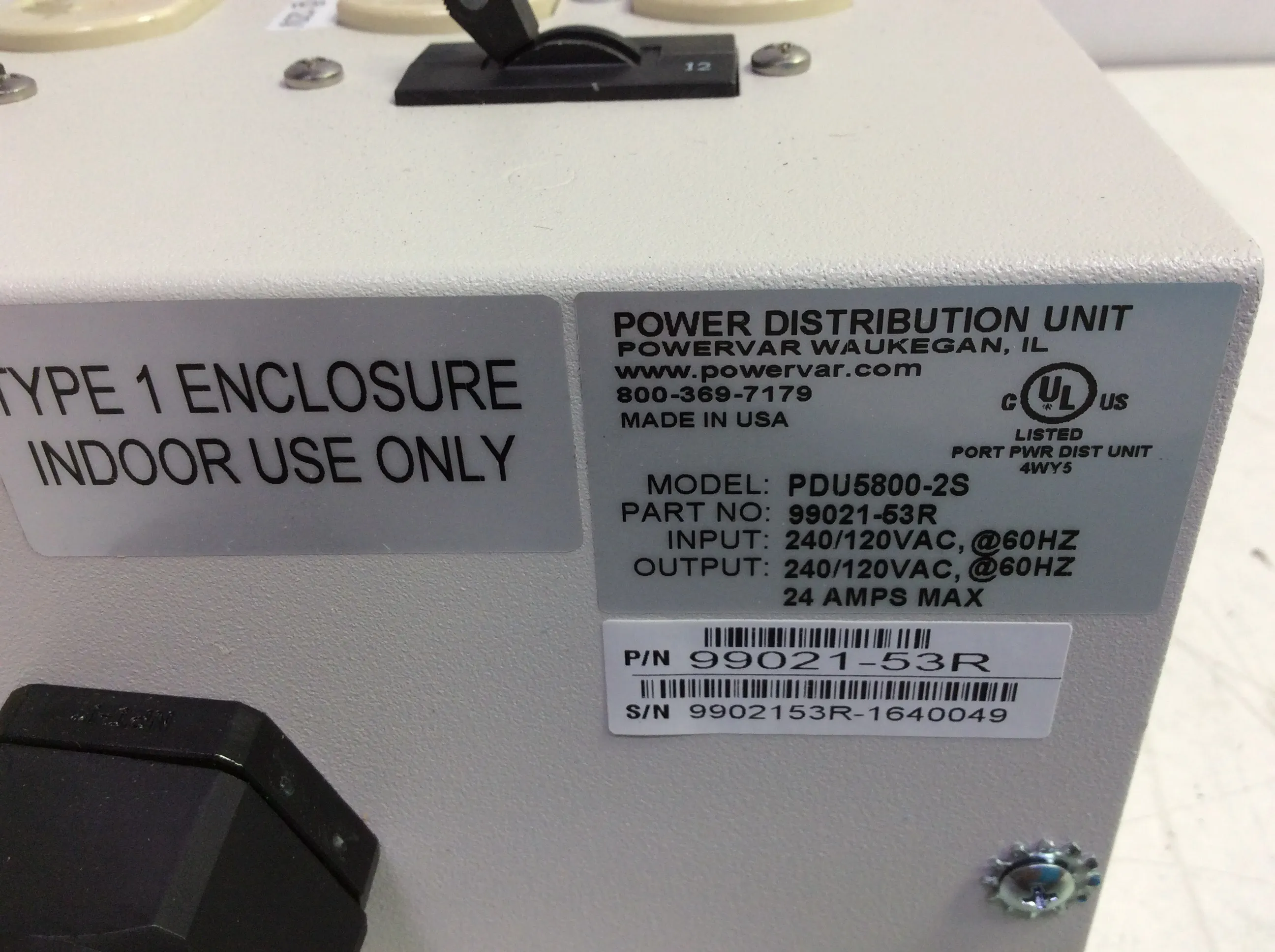 Used Powervar Power Distribution Unit Model PDU5800-2S with 8 Outlets