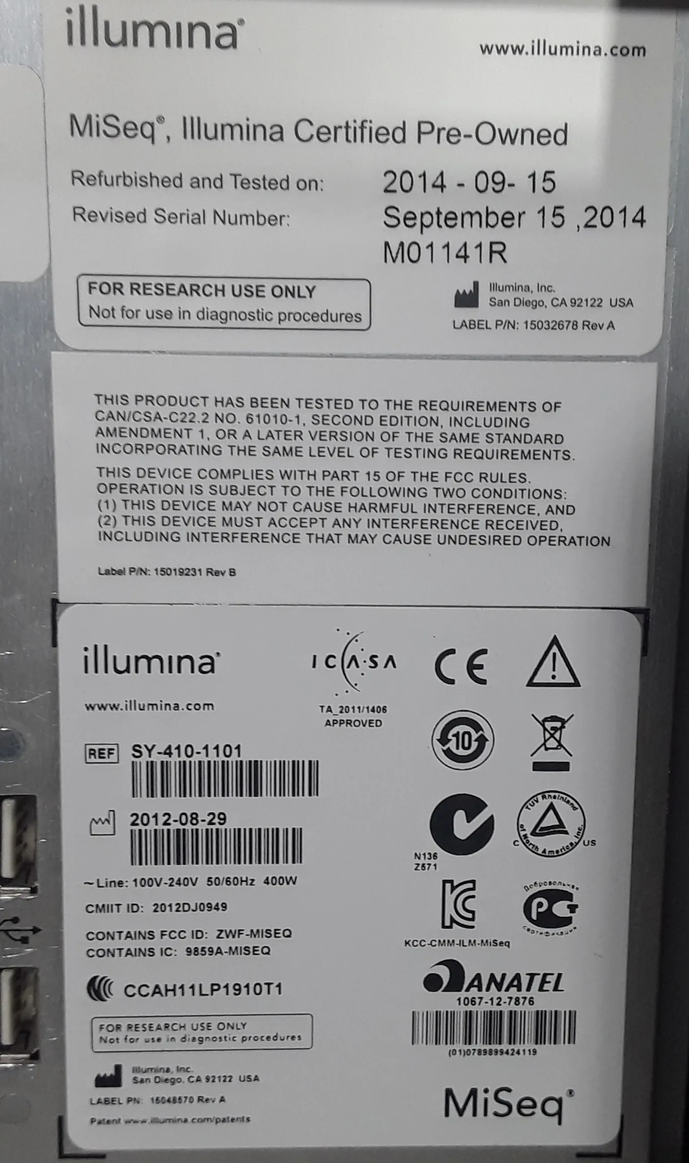 Illumina MiSeq DNA Sequencer SY-410-1101