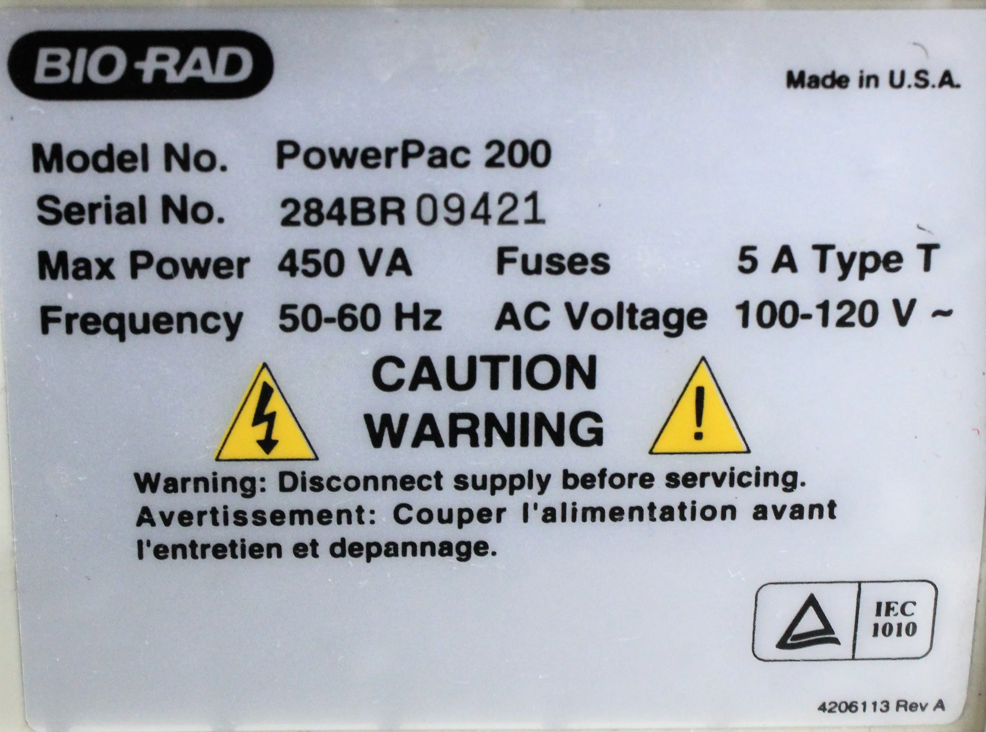 Bio-Rad PowerPac 200 Power Supply