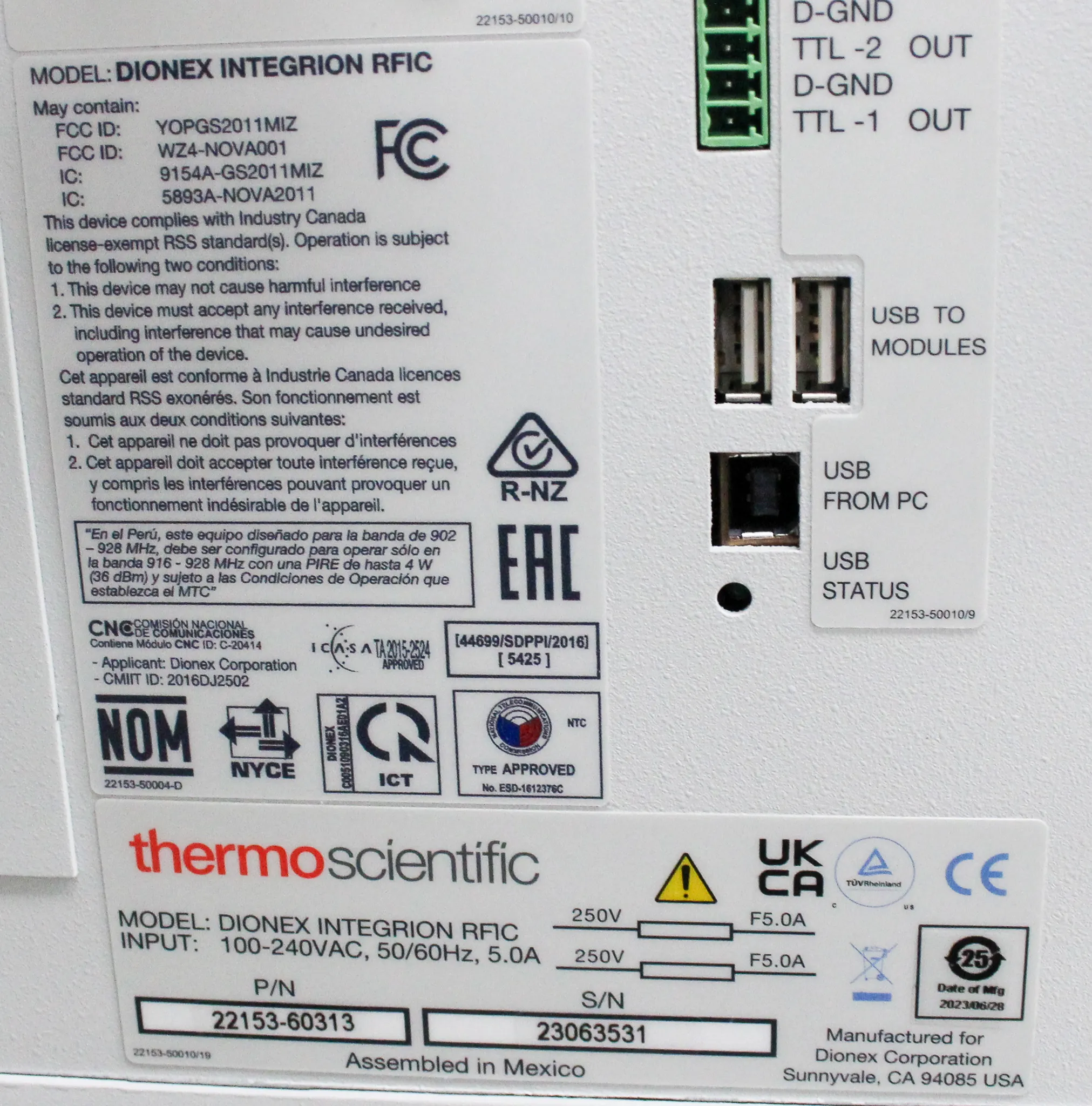 Thermo Scientific Dionex Integrion RFIC/HPIC System P/N 22153-60313