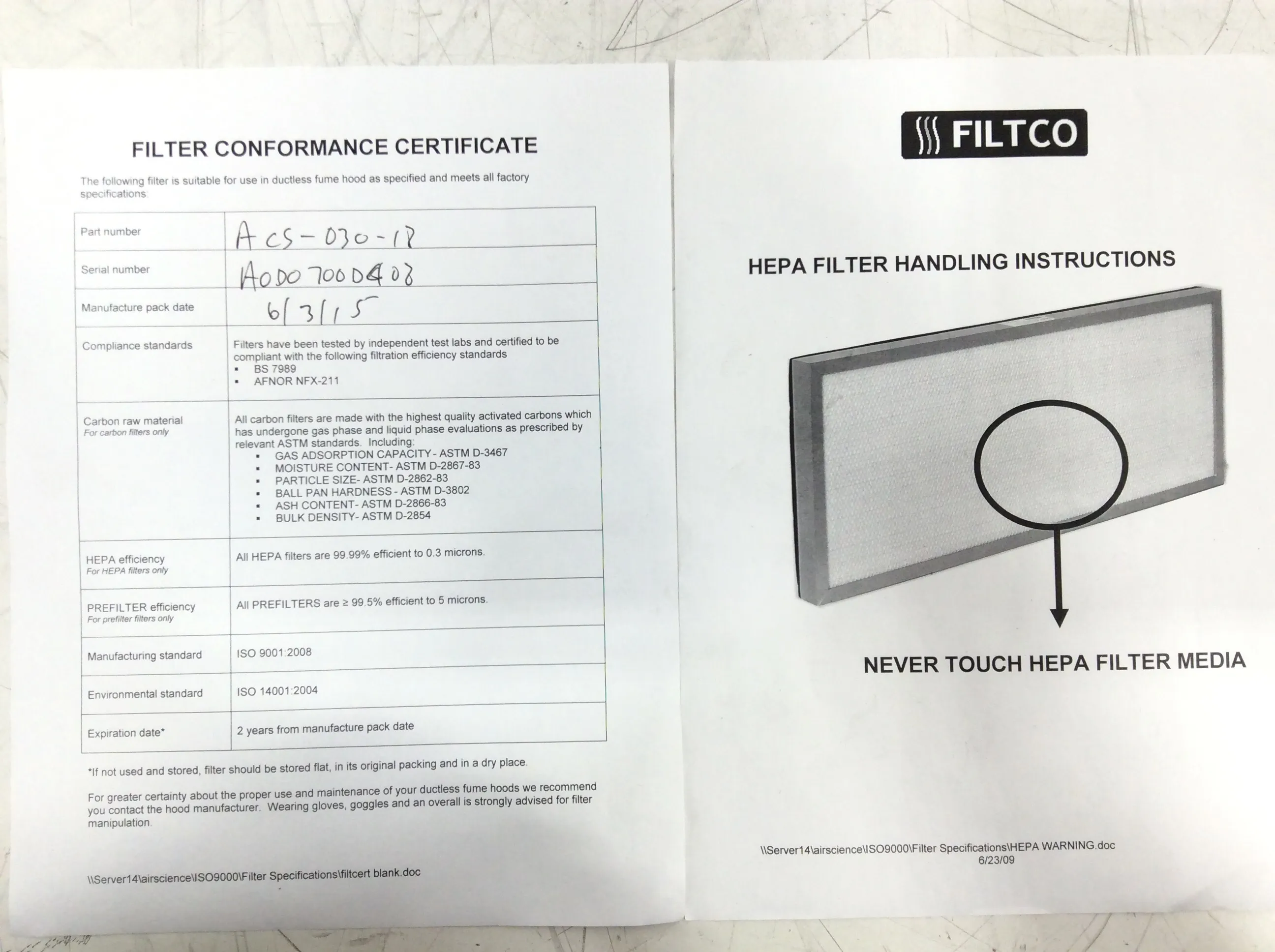 Filtco ACS-030-18 HEPA Replacement Filter for AirClean Model AC648