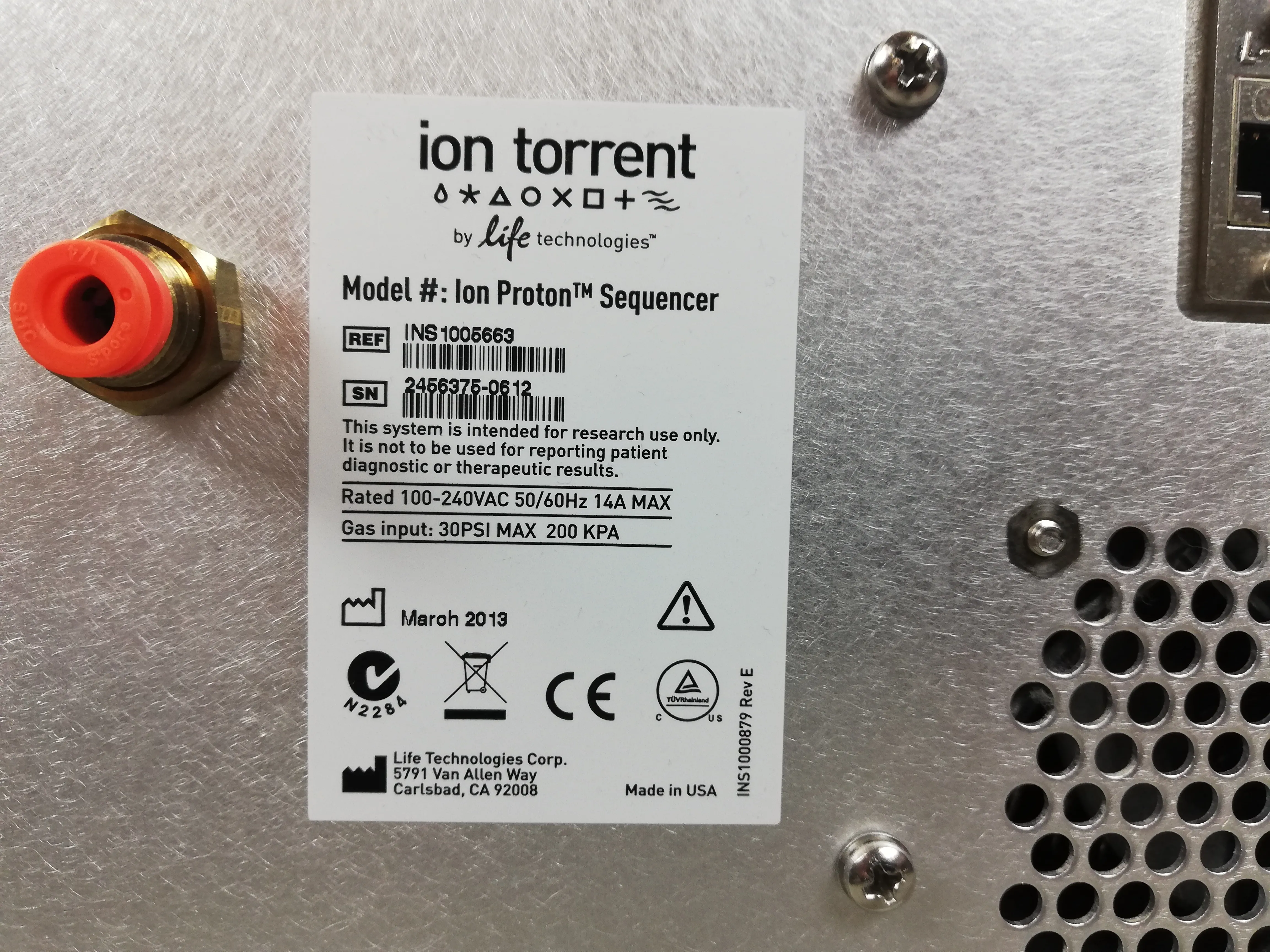 Ion Torrent Proton Semiconductor DNA Sequencer 2456375-0612