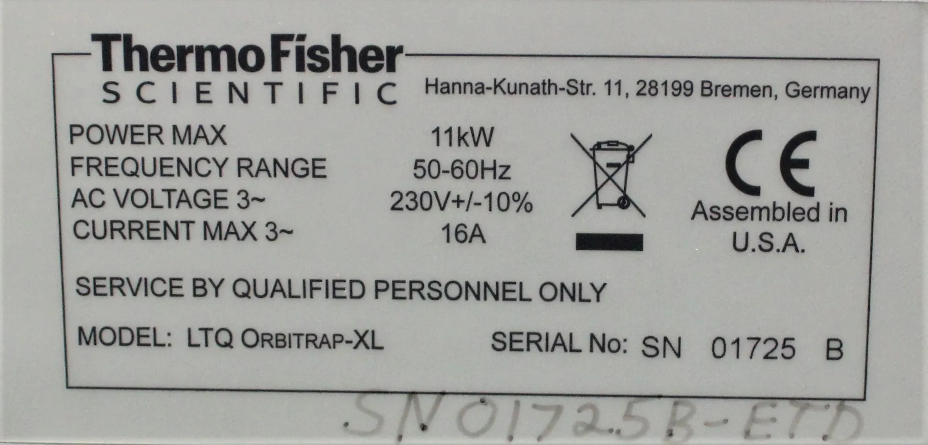 Thermo Fisher LTQ Orbitrap XL & Orbitrap XL Mass Spectrometry