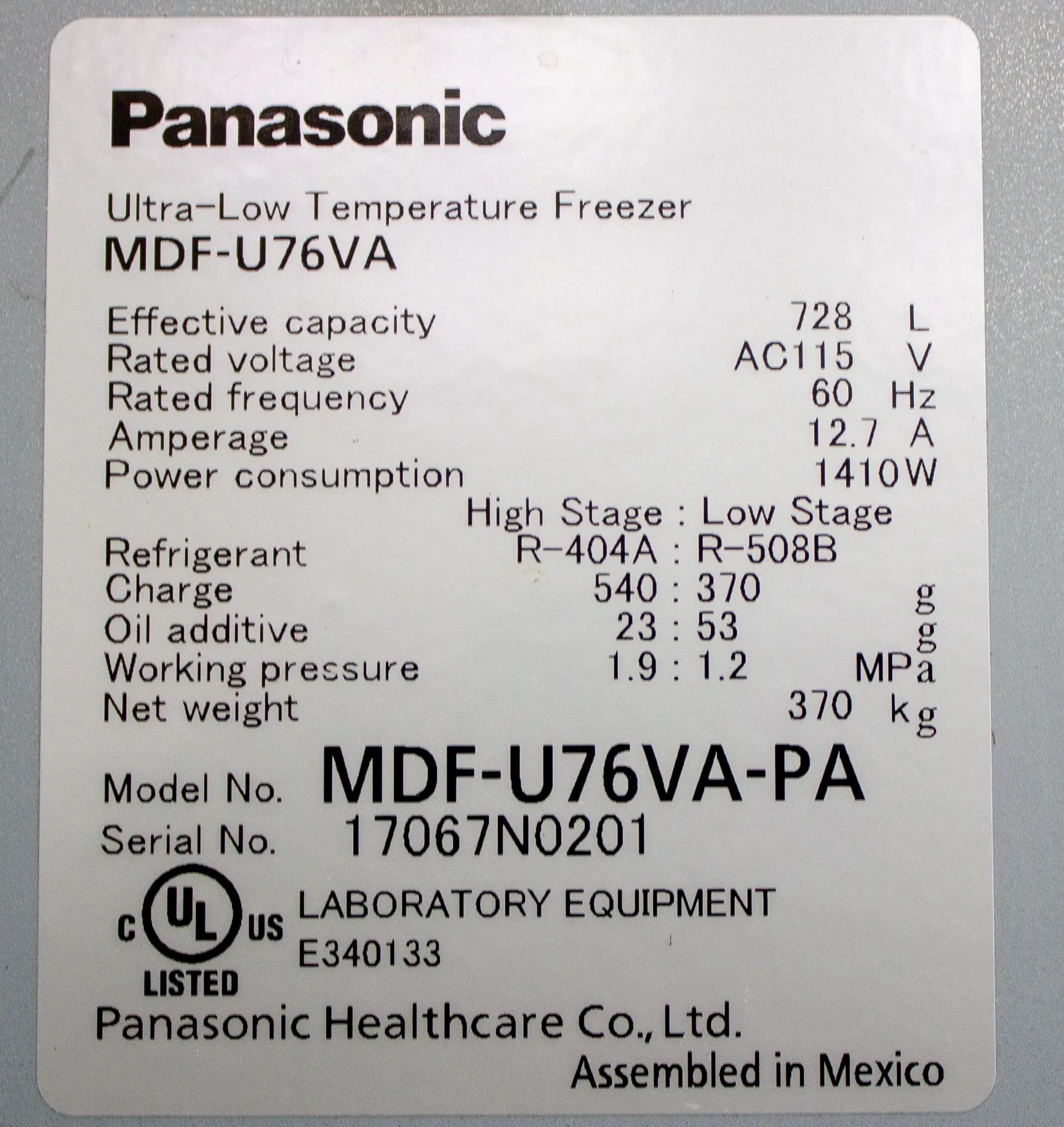 Panasonic VIP Plus Series MDF-U76VA-PA Ultra Low Freezer