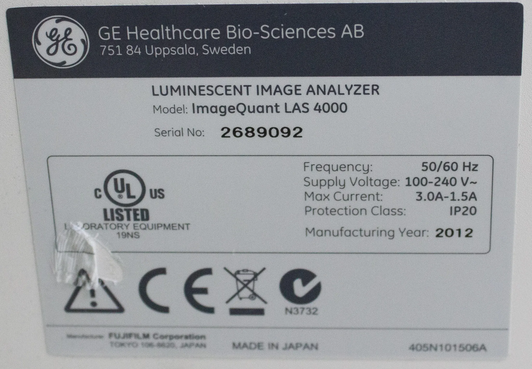 GE Healthcare ImageQuant LAS 4000 Luminscent Image Analyzer