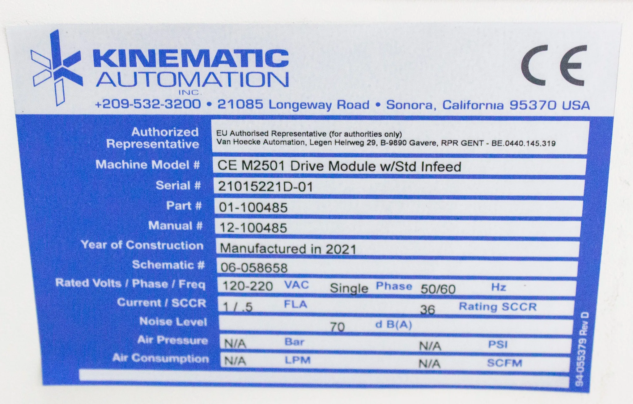 Kinematic Automation Matrix 2501 Rotary Slitting Module CE M2501 Drive Module w/Std Infeed