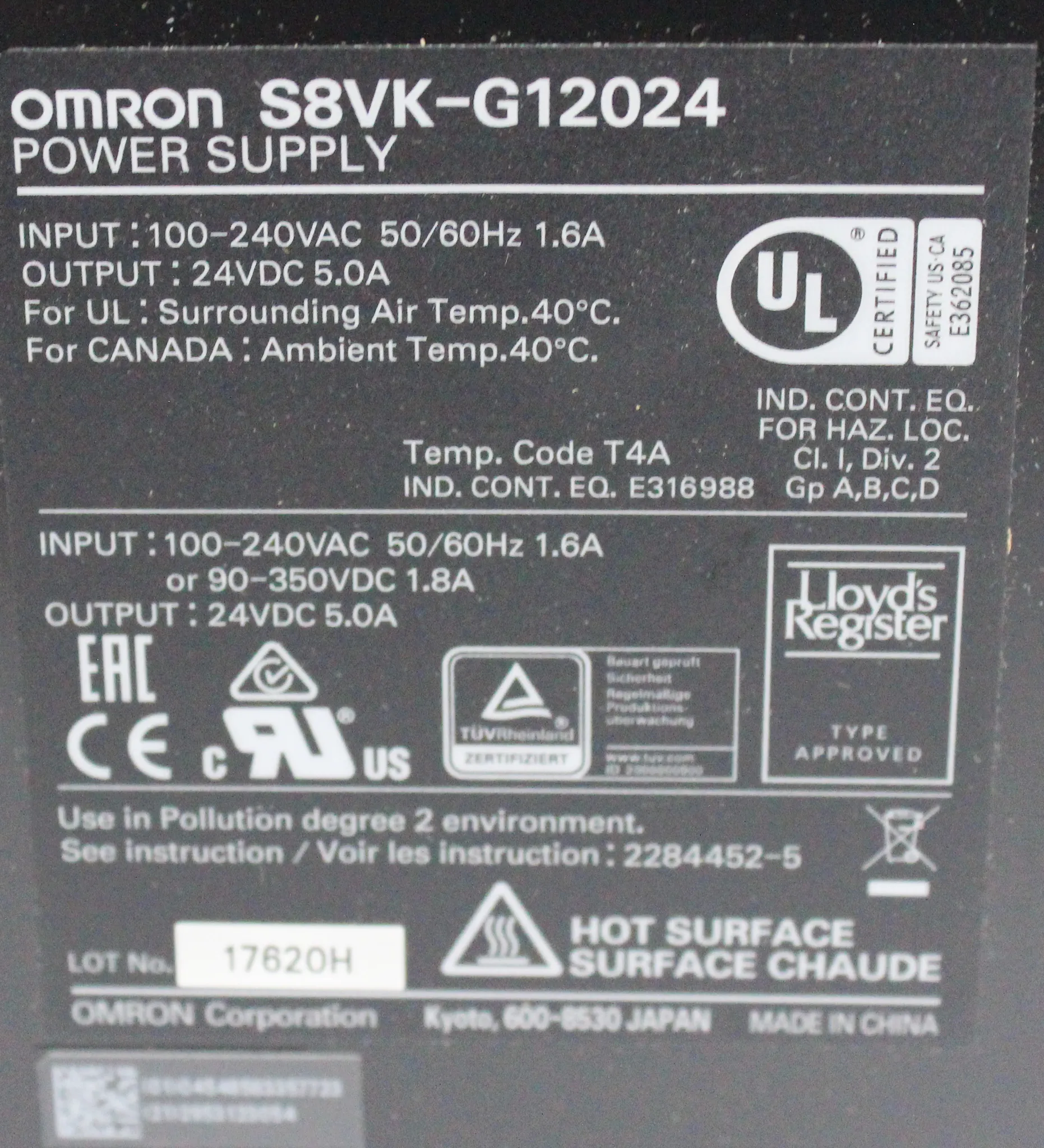 Omron S8VK-G12024 Switch Mode Power Supply 120V/220V 50Hz/60Hz