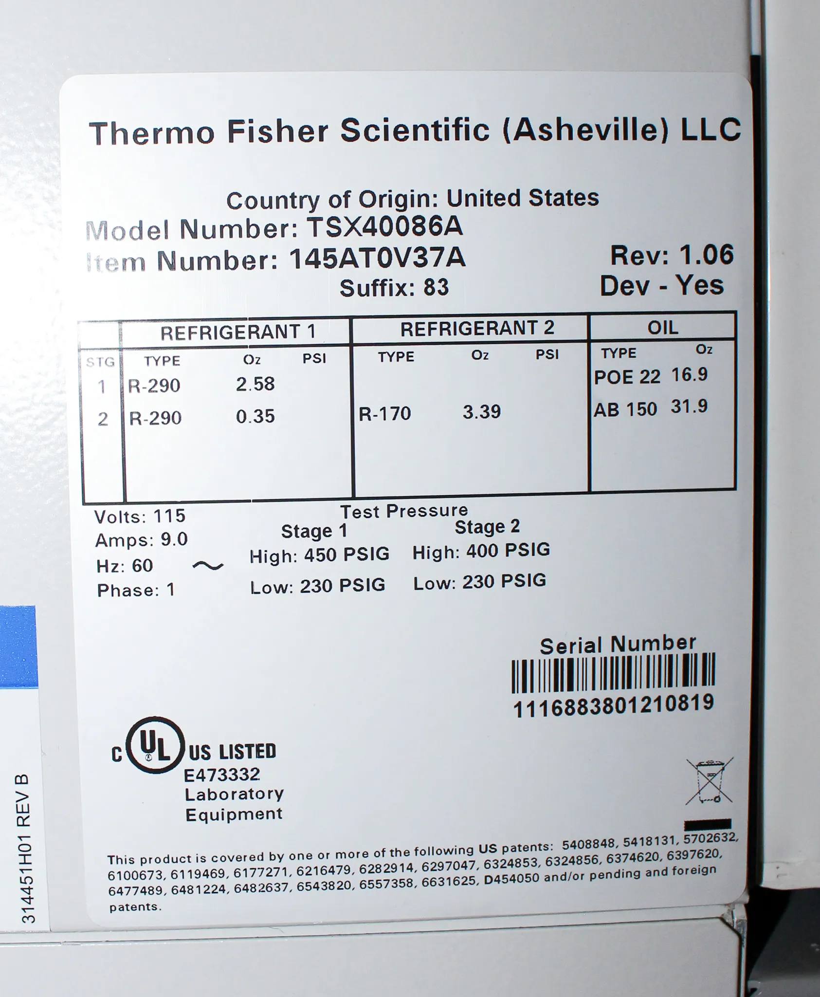 Thermo TSX 400 Box Capacity Ultra Low Temperature Freezer Model TSX40086A