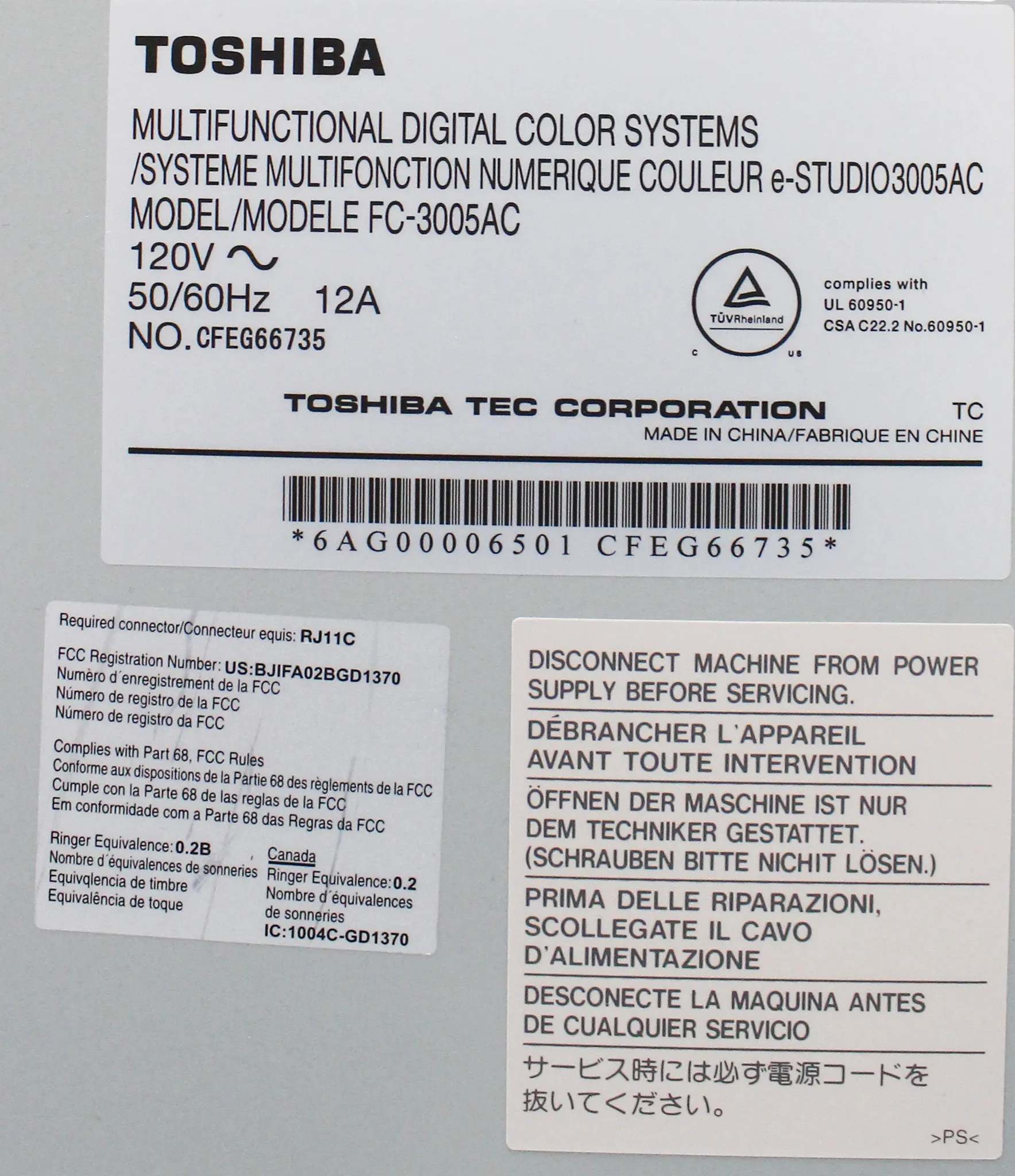 Toshiba E-Studio FC-3005AC Color Laser Multifunction Printer