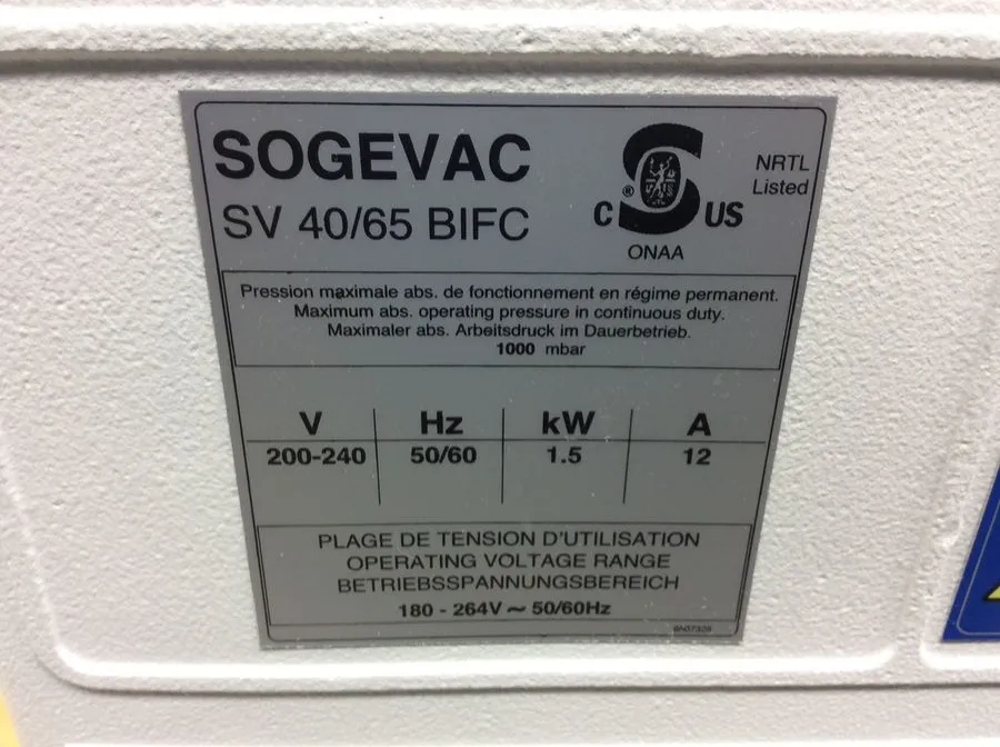 Leybold Sogevac SV65 BI FC Single-Stage, Oil-Sealed Rotary Vane Pump