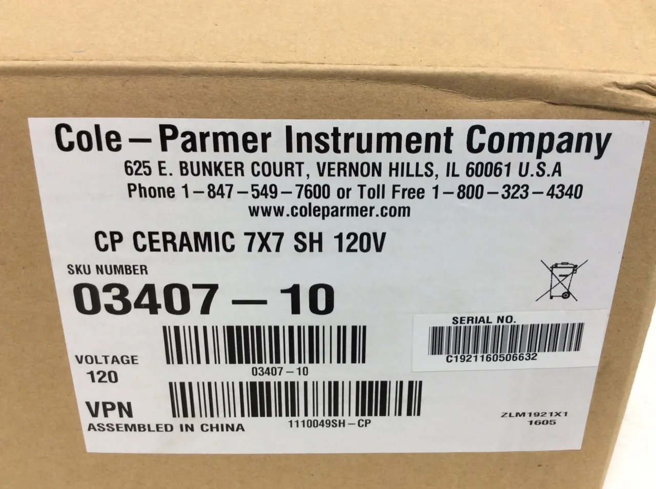 Cole Parmer StableTemp Cat. 03407-10 Ceramic Stirring Hot Plate, 7" x 7", 120 VAC