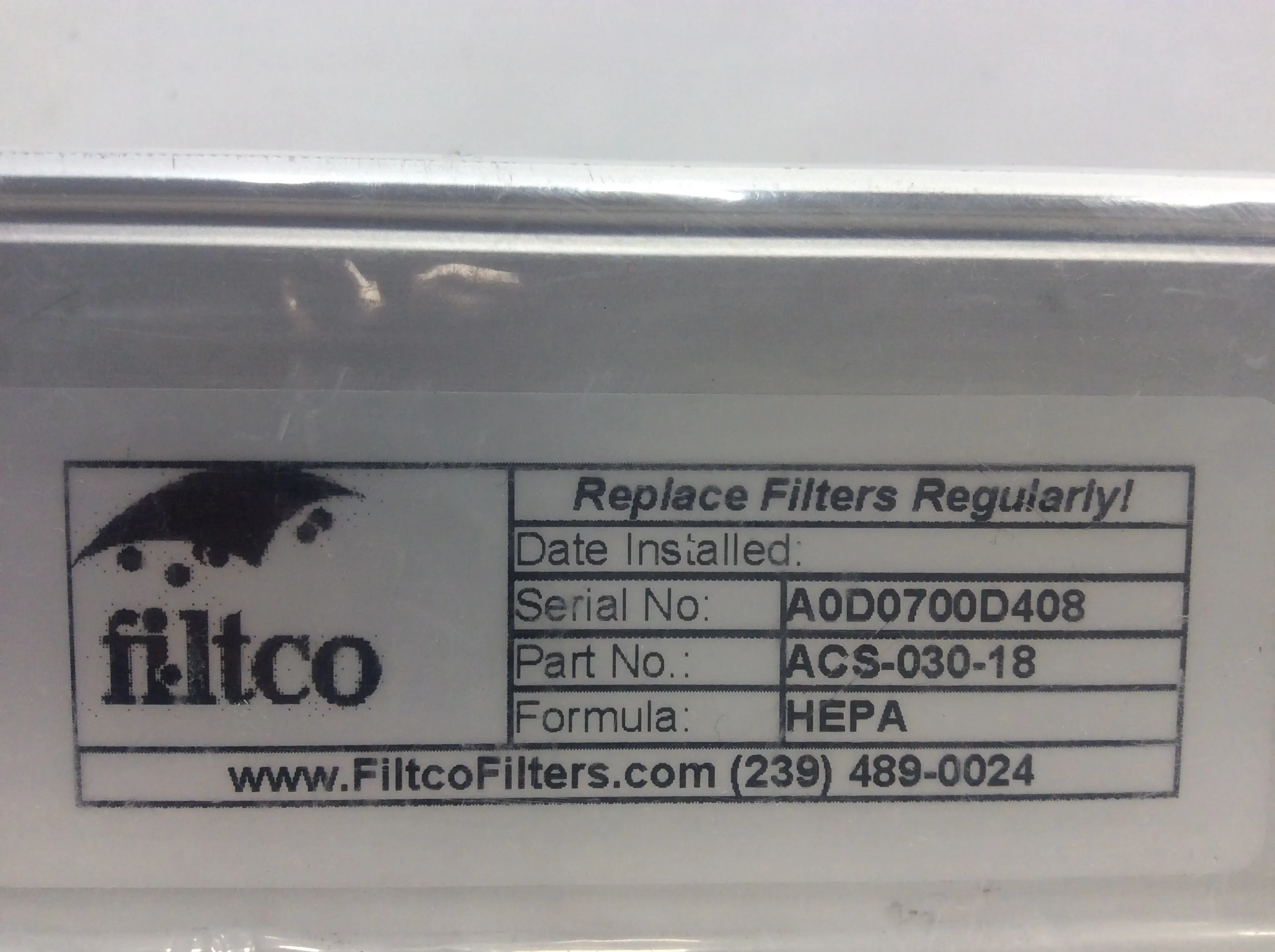 Filtco ACS-030-18 HEPA Replacement Filter for AirClean Model AC648