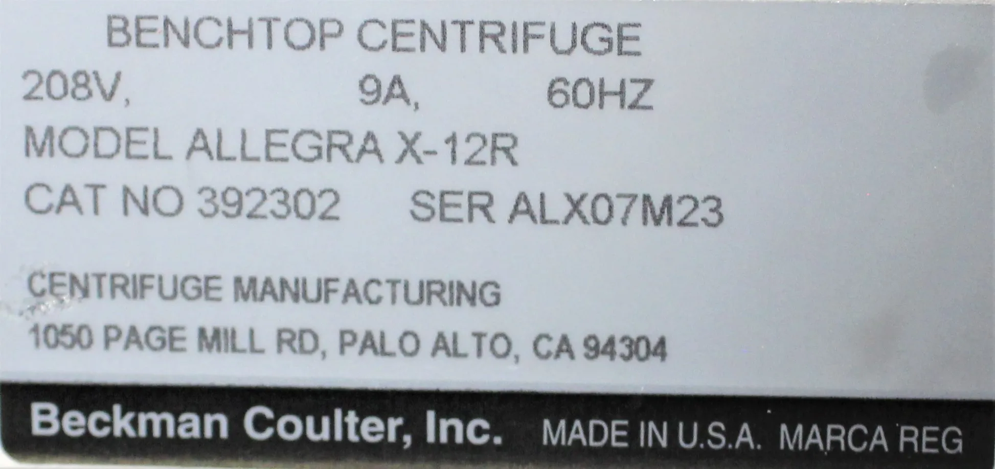 Beckman Coulter Allegra X-12 Benchtop Centrifuge