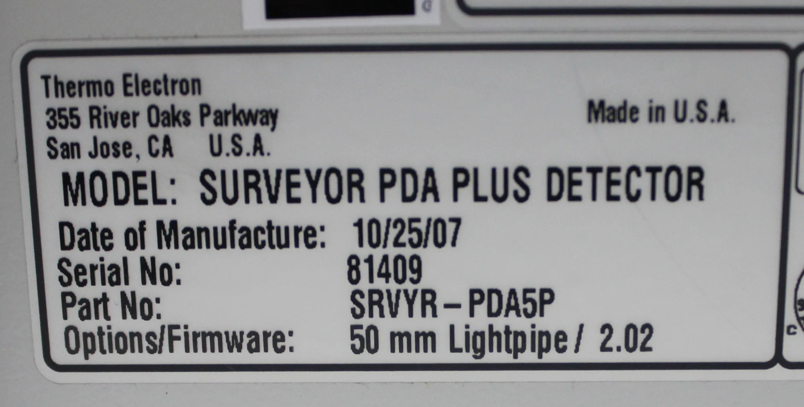 Thermo Electron Surveyor PDA Plus Detector HPLC/FPLC/GC/CE Class 4 - As-Is 120V/220V 50Hz/60Hz 81409