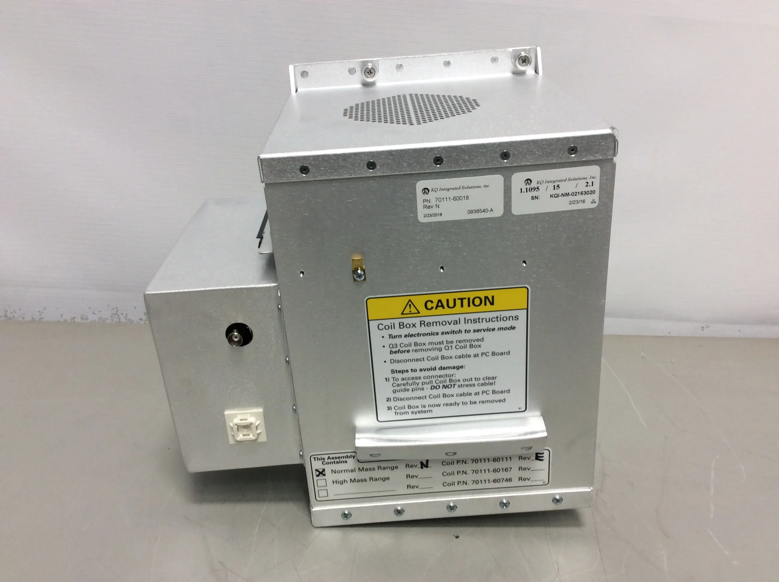 KQ Integrated Solutions Coil Box Q3 PN: 70111-60018 for TSQ Quantum Ultra Used Laboratory Equipment