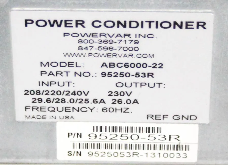 PowerVar ABC6000-22 Power Conditioner P/N 95250-53R