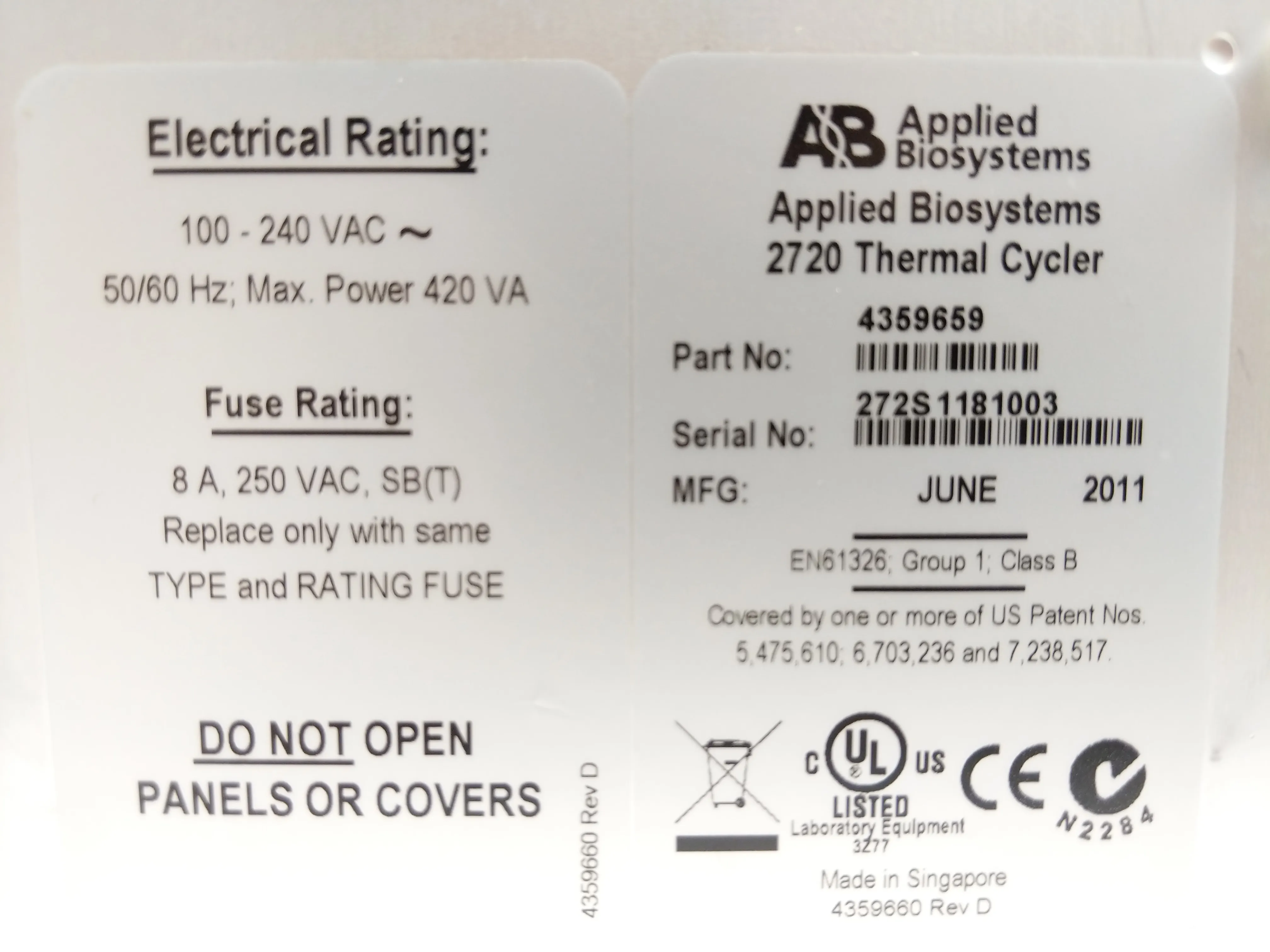 Applied Biosystems / Life Technologies ABI Veriti 96-Well Thermal Cycler Model #9911 PCR 0.2mL, 1 instrument